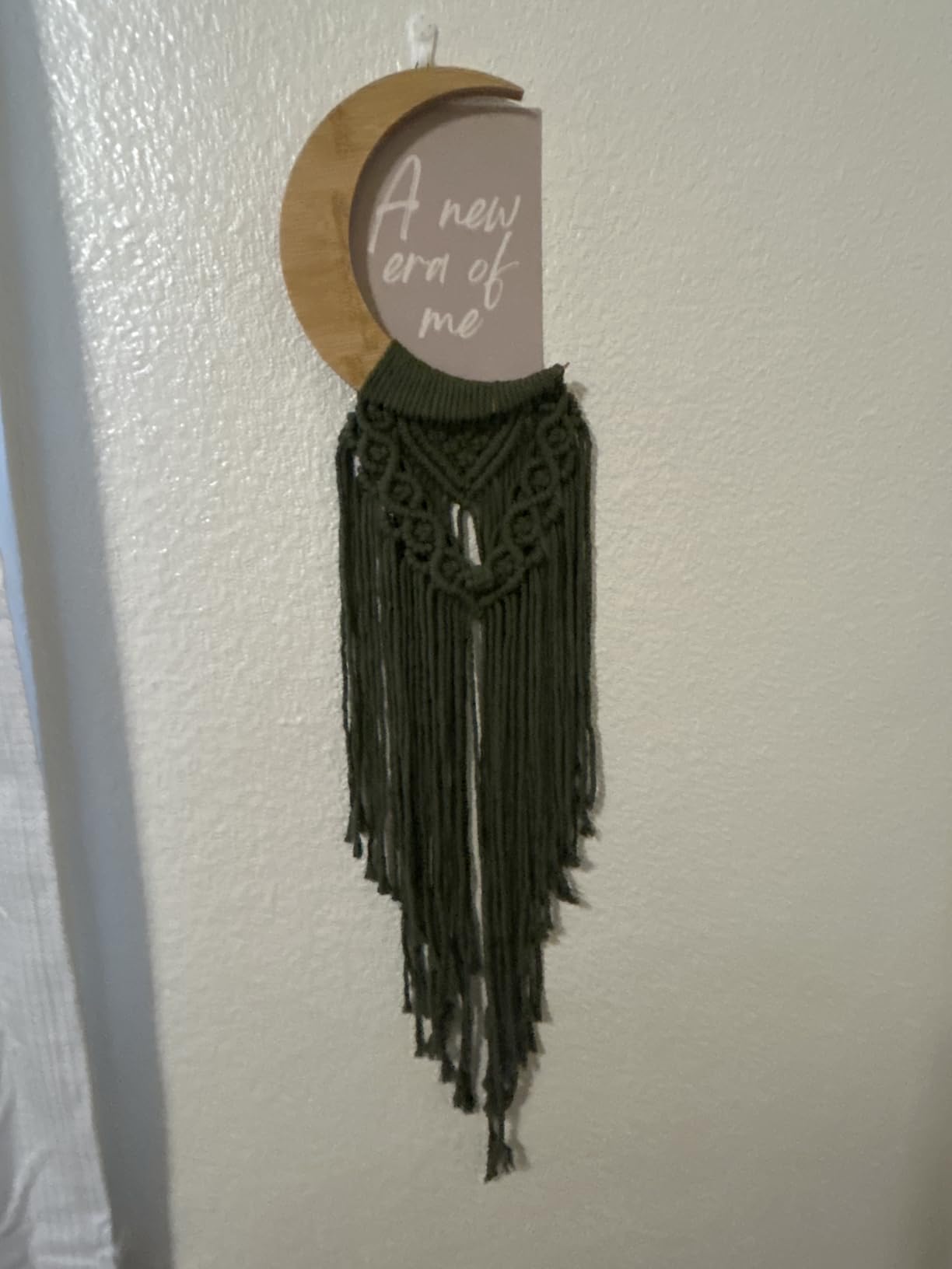 Macrame Wall Hanging Boho Moon Decor, Crescent Wooden Ornament with Tassel | Bohemian Handmade Wood Tapestry Wall Art with Long Tassel, Unique Gift for Dorm, Bedroom, Nursery, Living Room customer photo 1
