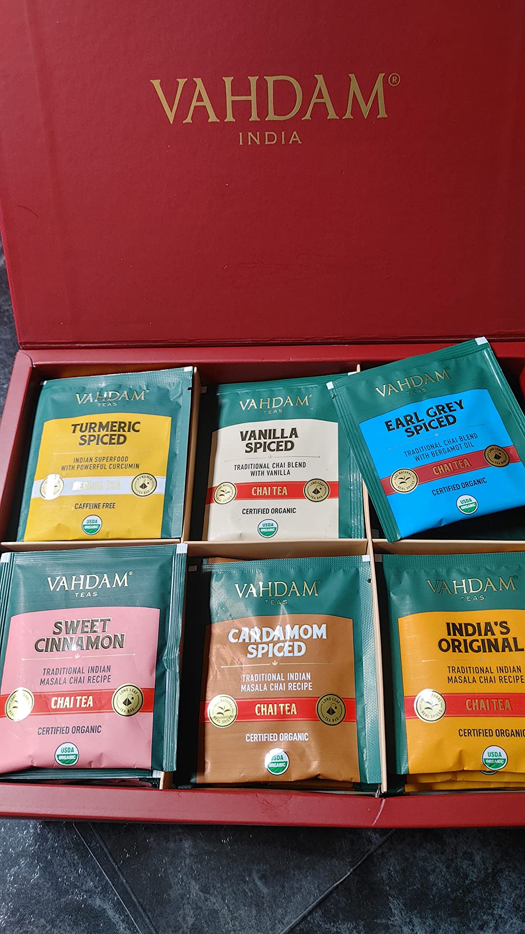 VAHDAM, Assorted Chai Tea Variety Pack (6 Delicious Flavors, 36 Eco Friendly Pyramid Tea Bags) Caffeinated, Gluten Free, Non GMO | Indian Masala Chai Tea Blends | Tea Gift Set for Men and Women customer photo 2