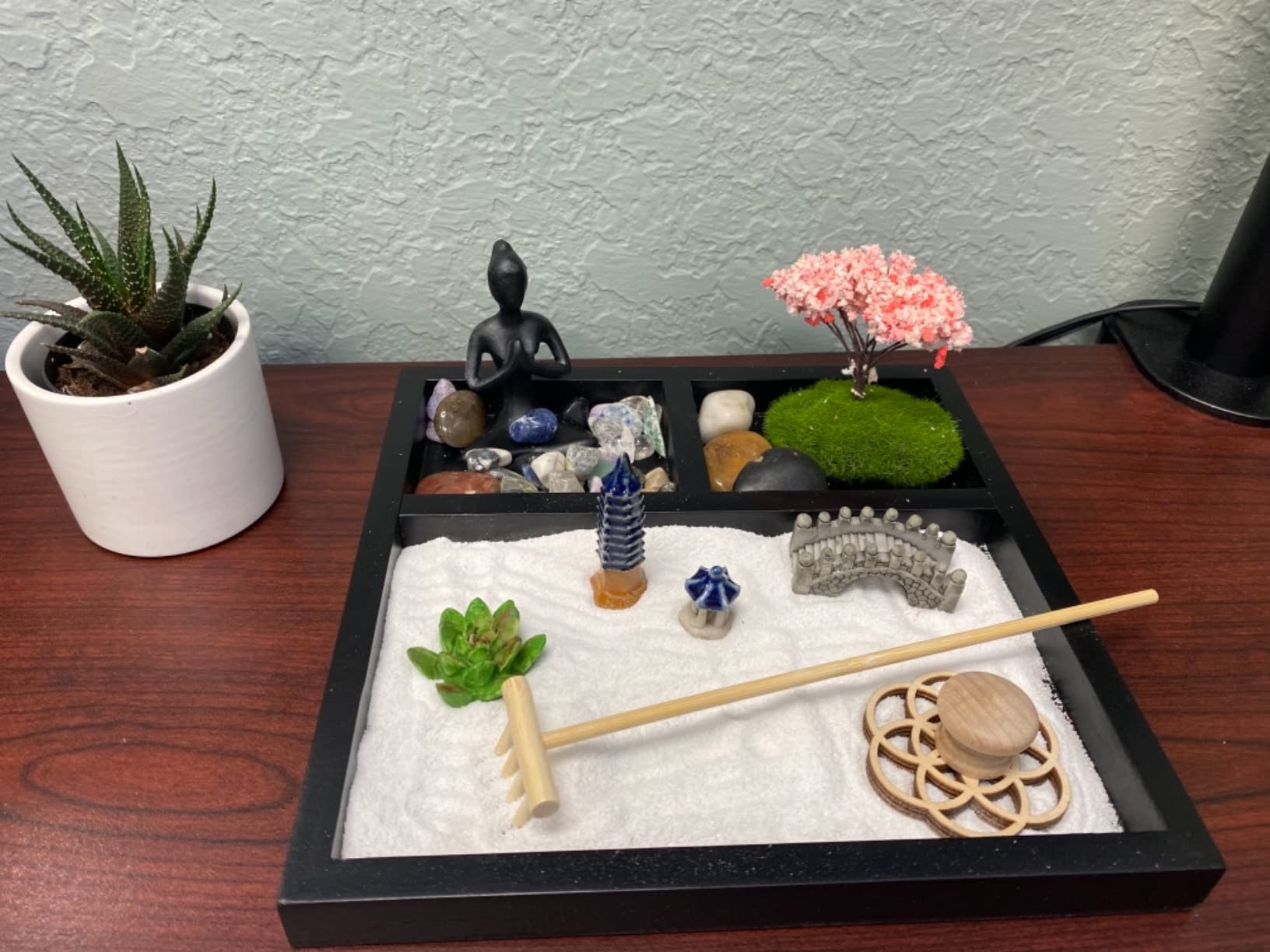 BangBangDa Desktop Meditation Yoga Zen Garden Kit Japanese Tabletop Rock Sand Chakra Shrine Altar Japanese Zen Decor Home Office Desk Zen Gifts for Women Man Birthday w/Rake Tool Accessories Bonsai customer photo 2