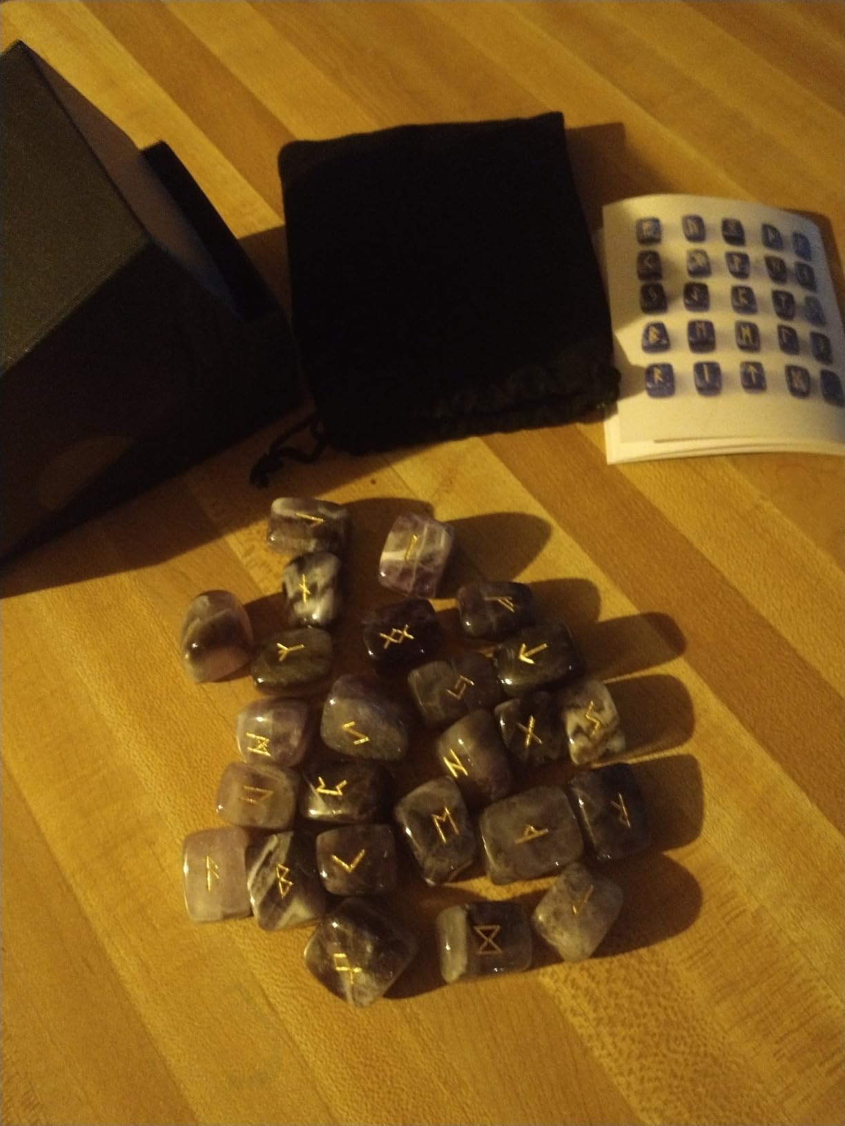 TGS Gems Amethyst Rune Stones Set Engraved Pagan Lettering with Instruction Booklet and Velvet Pouch customer photo 1