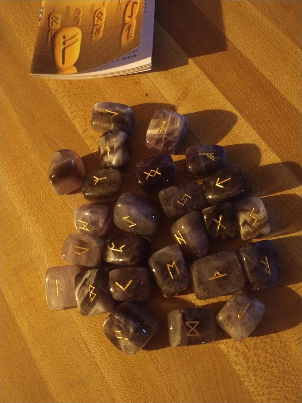 TGS Gems Amethyst Rune Stones Set Engraved Pagan Lettering with Instruction Booklet and Velvet Pouch customer photo 2