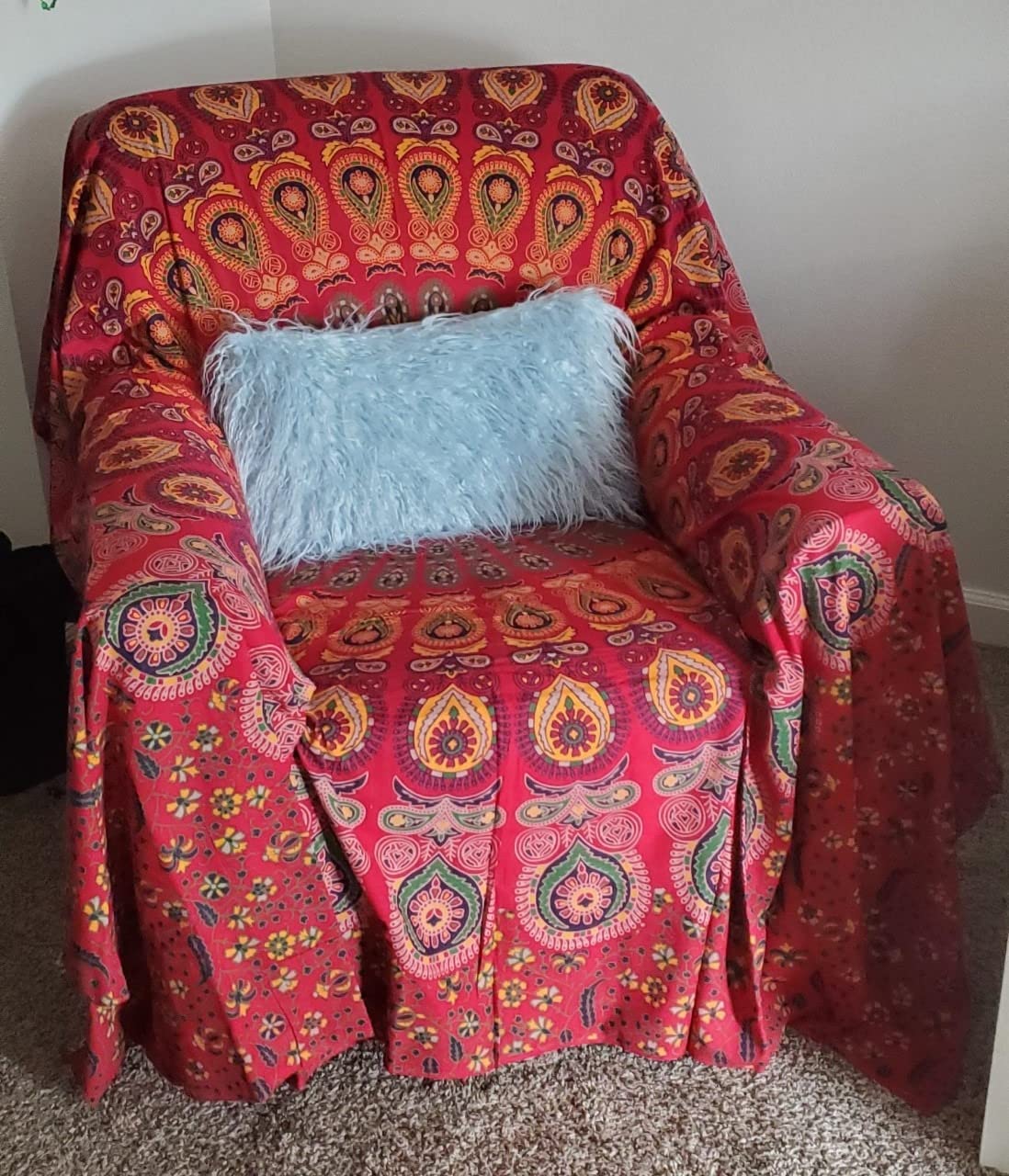 Popular Handicrafts Hippie Mandala Tapestry Wall Hanging - Indian Peacock Maditation Gypsy Bohemian Hippy Psychedelic Dorm Room Decor Poster Maroon Yellow 54 x 60 Inch customer photo 2