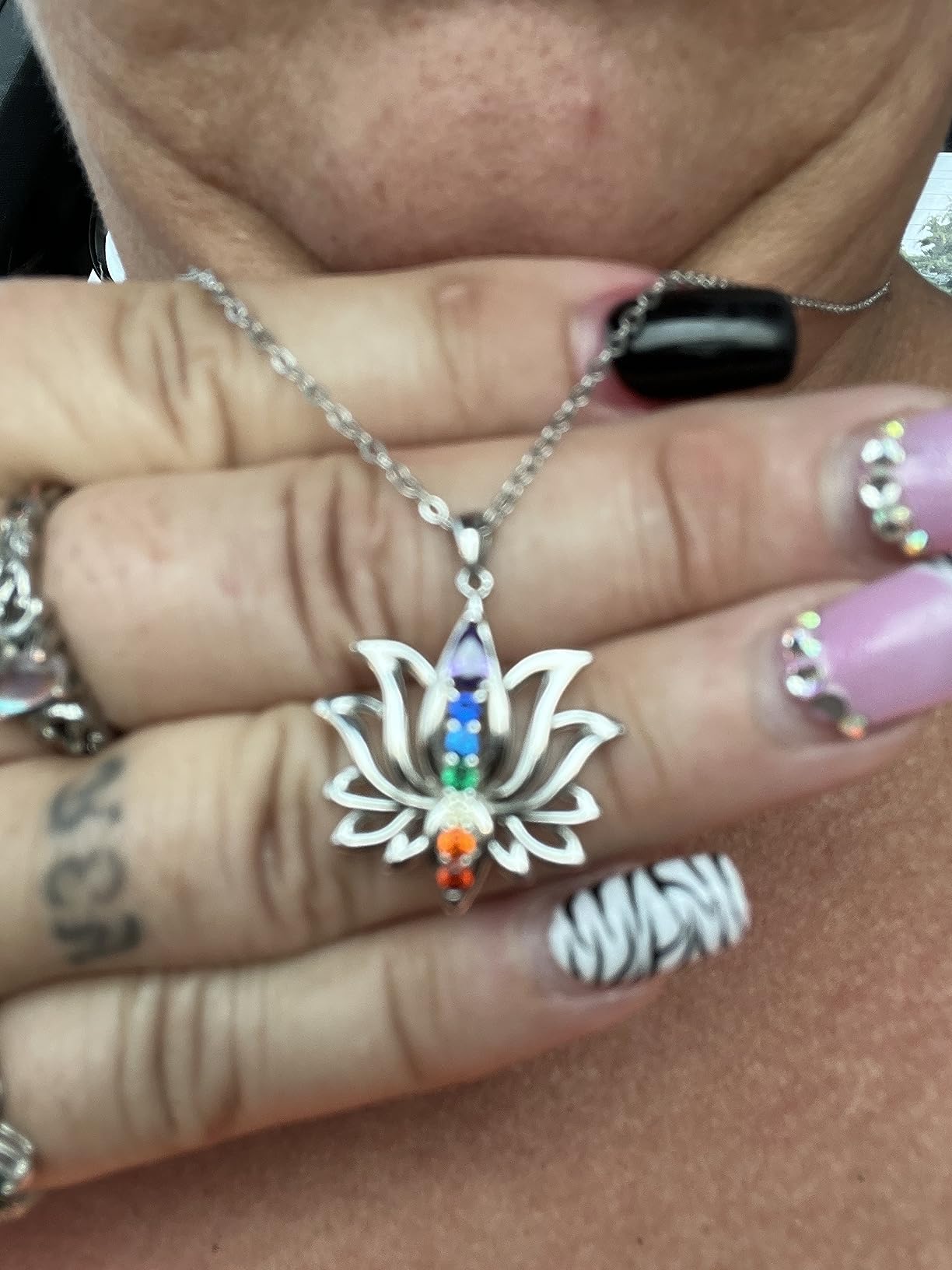Chakra Necklaces for Women Lotus Flower Necklace Sterling Silver Mandala Yoga Lotus Pendant 7 Chakra Jewelry Gifts customer photo 2