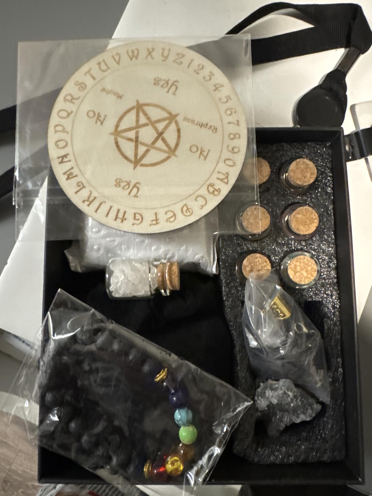 Crystals and Healing Stones Set 31Pcs - Healing Crystals & Stones - 14 Real Raw Chakra Rocks, 7 Gemstones Bottles, 3 Essential Oils, Pendant Necklace, Pendulum Board, Amethyst Cluster, Bracelet & Guide customer photo 2