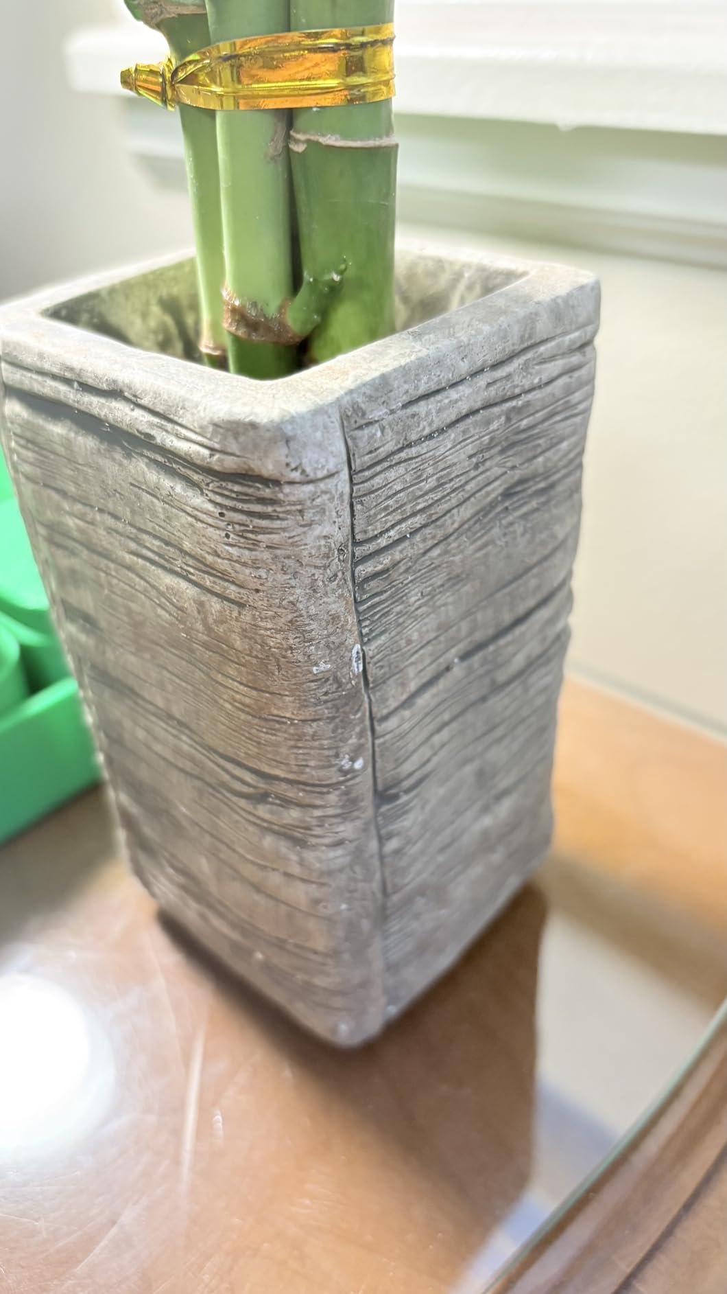 Arcadia Garden Products LV25 5-Stem Lucky Bamboo, Live Indoor Plant in Aged Wood Planter for Home, Work, or Gift, Dark customer photo 2