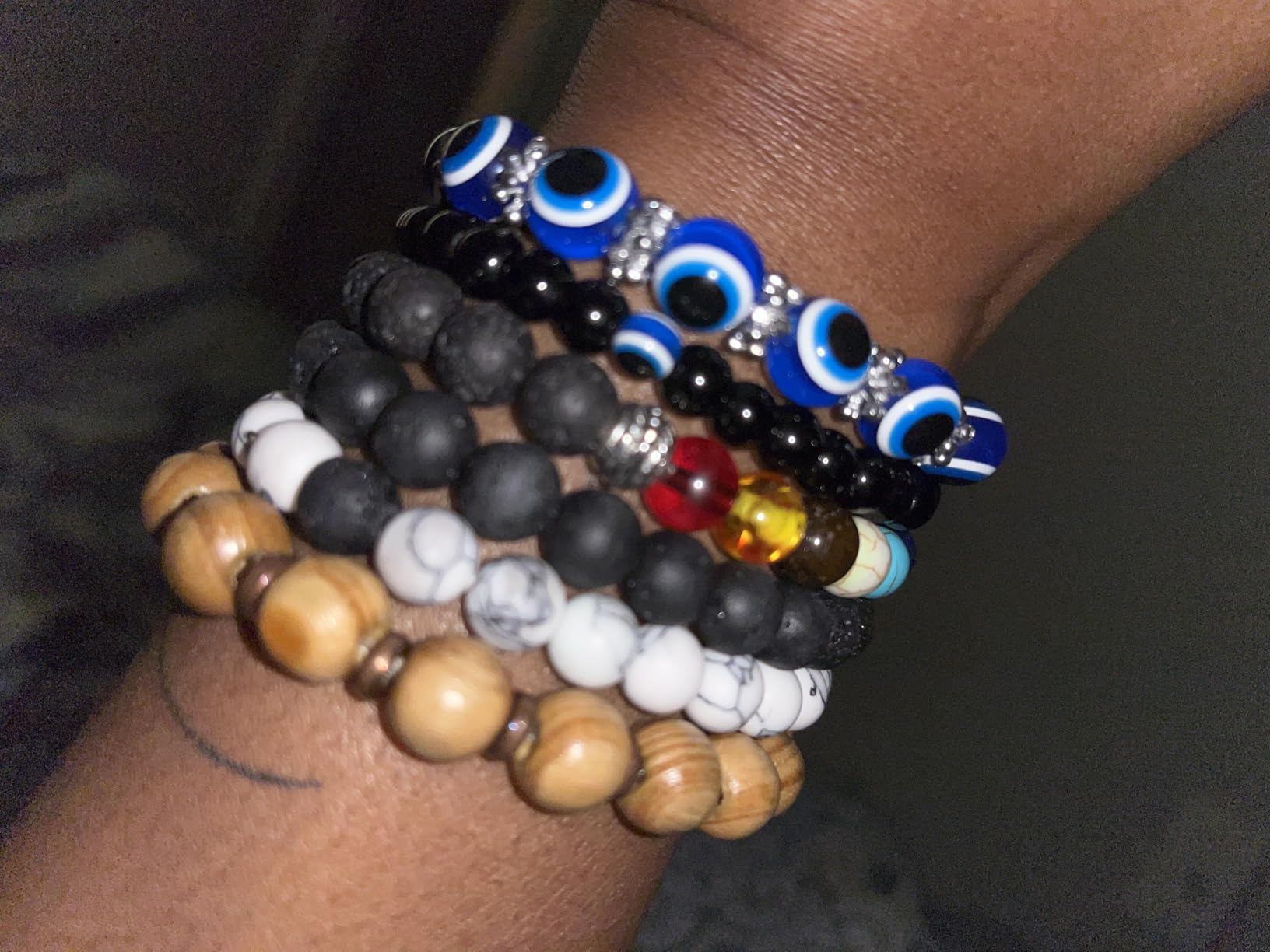 4 Pcs Evil Eye Bracelets for Women Men Hamsa Beaded Charm Stretch Bracelet Hand of Fatima Turkish Lucky Evil Eye Protection Bracelet for Blessing Gifts Birthday Holidays Present(Elegant Style) customer photo 1