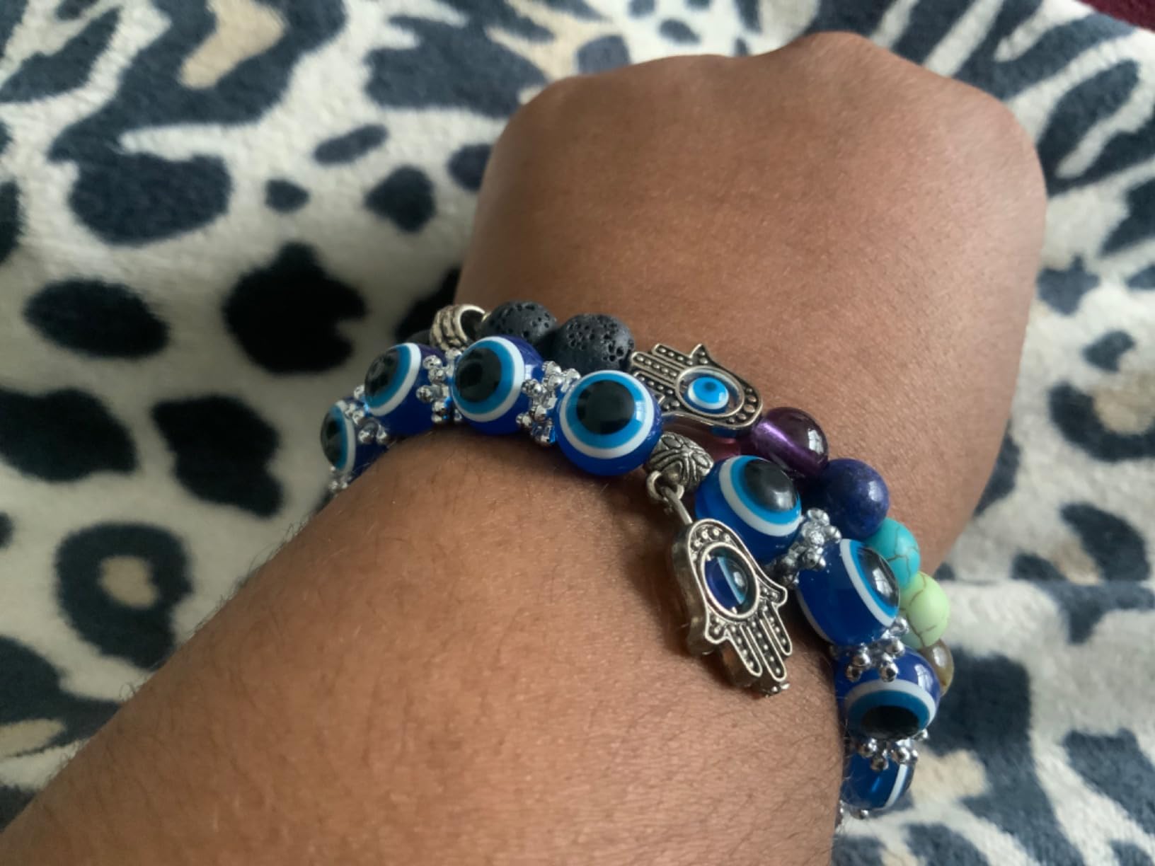 4 Pcs Evil Eye Bracelets for Women Men Hamsa Beaded Charm Stretch Bracelet Hand of Fatima Turkish Lucky Evil Eye Protection Bracelet for Blessing Gifts Birthday Holidays Present(Elegant Style) customer photo 2