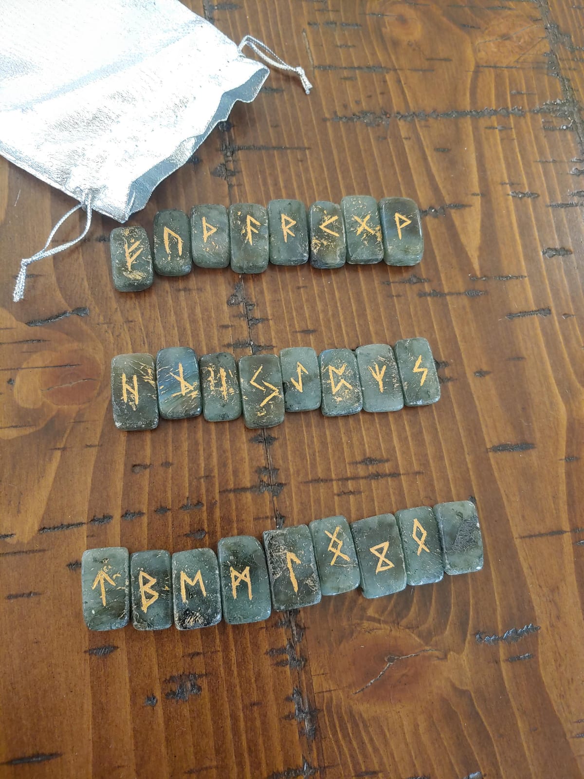 Crocon Labradorite Rectangle Shape Gemstone Rune Stones with Elder Futhark | Alphabet Engraved 25 pcs Rune Set Crystal Divination Metaphysical Healing Chakra Reiki Runes Set with a Pouch customer photo 1