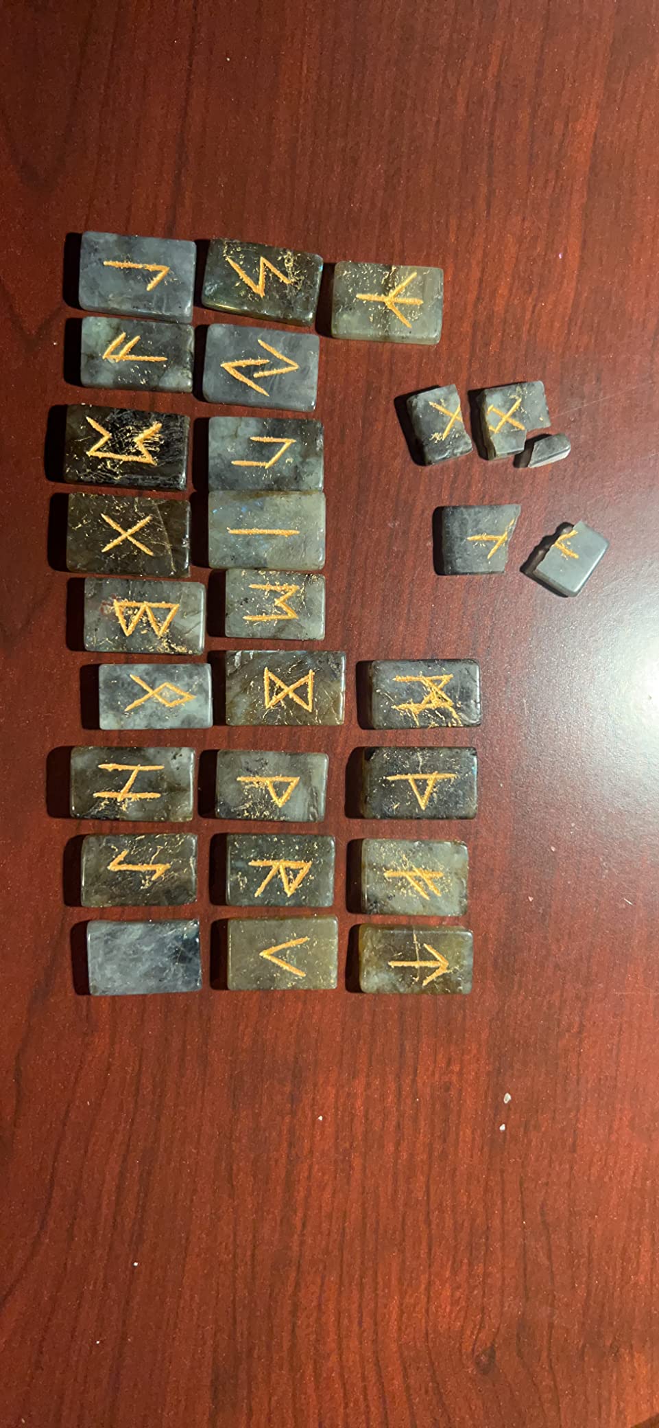 Crocon Labradorite Rectangle Shape Gemstone Rune Stones with Elder Futhark | Alphabet Engraved 25 pcs Rune Set Crystal Divination Metaphysical Healing Chakra Reiki Runes Set with a Pouch customer photo 2