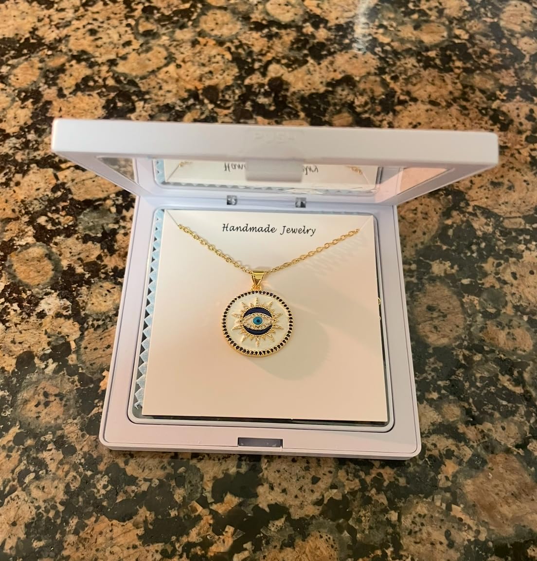 SmileBelle Evil Eye Gold Protection Necklace, Handmade Evil Eye Jewelry Rakhi Gift for Sister, Ojo Turco Pendant Luck Amulet, Third Nazar Necklace Birthday Gift for Her customer photo 2