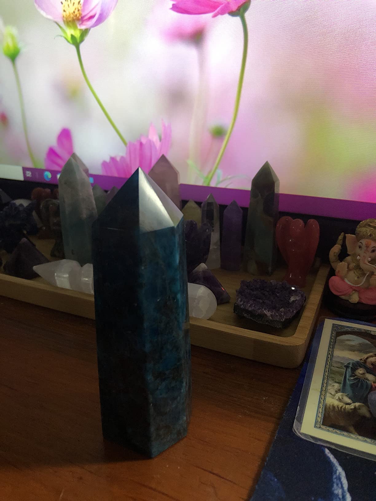 Runyangshi Large Blue Apatite Natural Healing Crystal Wand 4.72