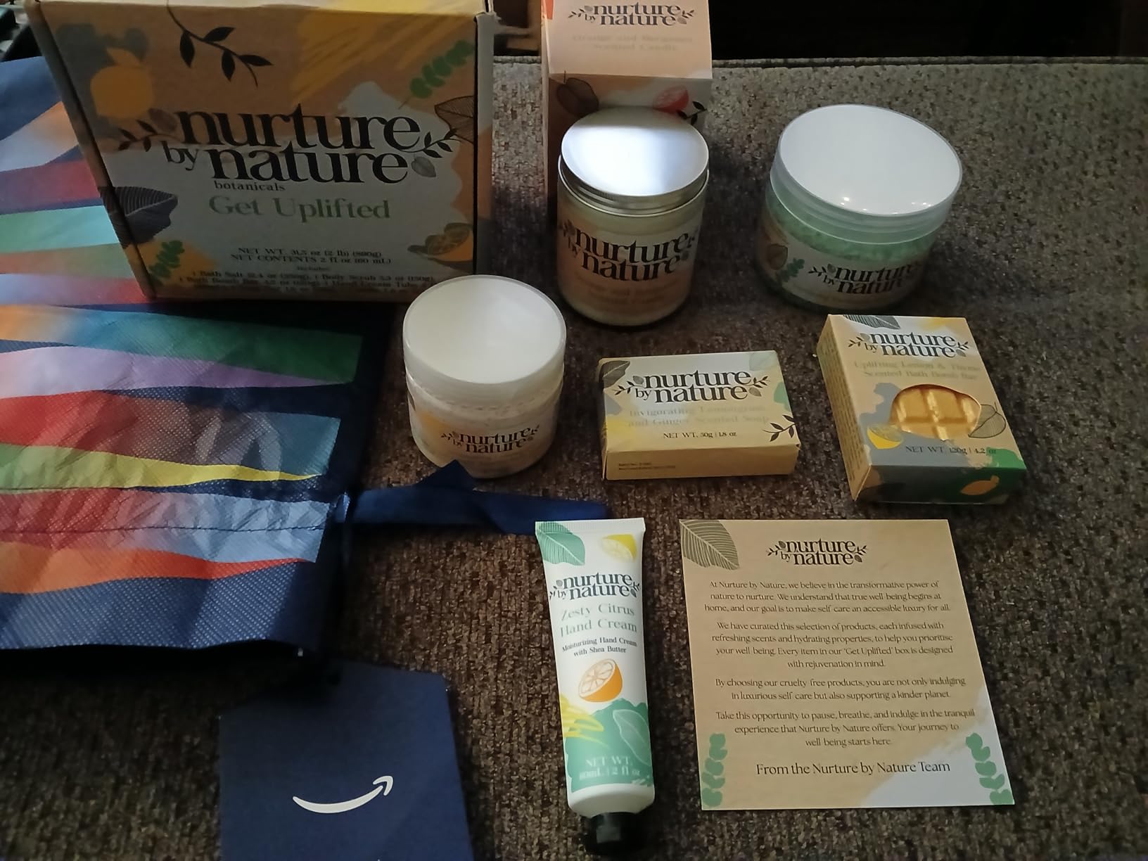 Nurture by Nature Spa Gift Set for Women - 6 Piece Vegan Self Care Kit | Soy candle, bath salts, bomb bar, body scrub, hand cream & soap; lemongrass, ginger & eucalyptus; birthday present for her customer photo 1