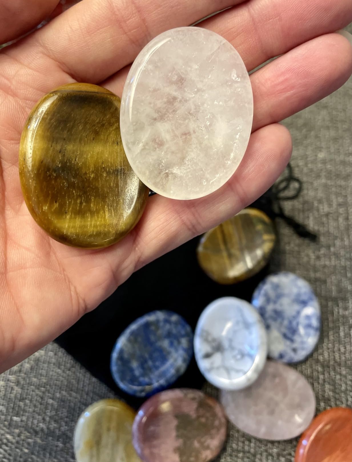 BBTO 12-Piece Worry Stones - Black Obsidian Crystal Thumb Stones for Stress Relief Meditation customer photo 2