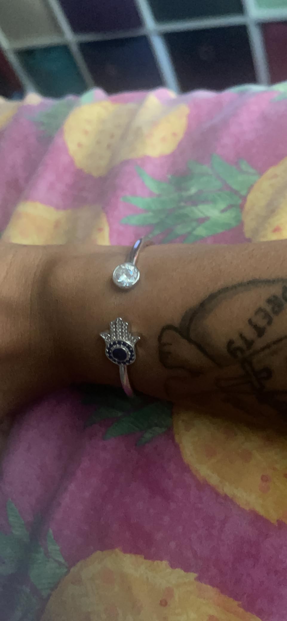 beautlace Hamsa Hand of Fatima Evil Eye Bangle Silver Plated Adjustable Hand Bracelets Protection Good Luck Jewelry Gifts for Women Men KB0019W customer photo 1