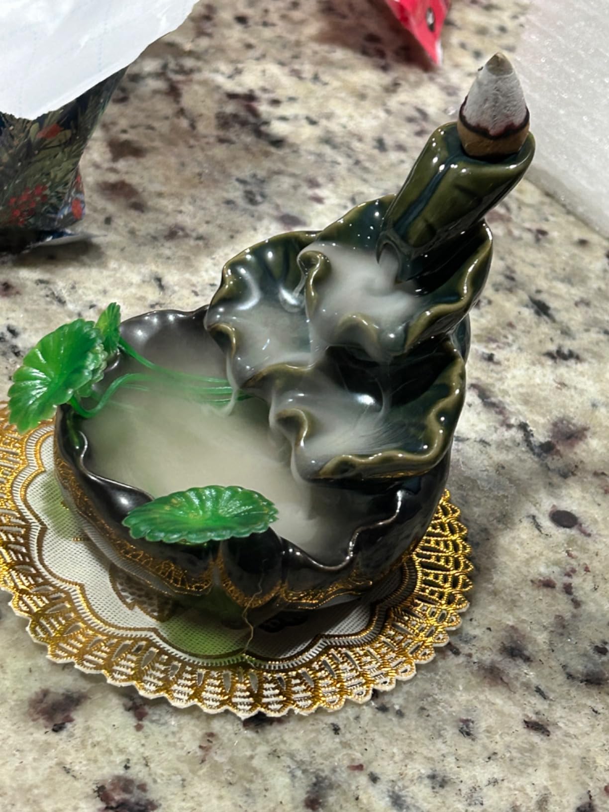 Cute Ceramic Backflow Incense Holder Waterfall Incense Burner with 48 Incense Cones and 30 Incense Stick, Incense Fountain for Home Decor, Desk Decor (Cyan) customer photo 1