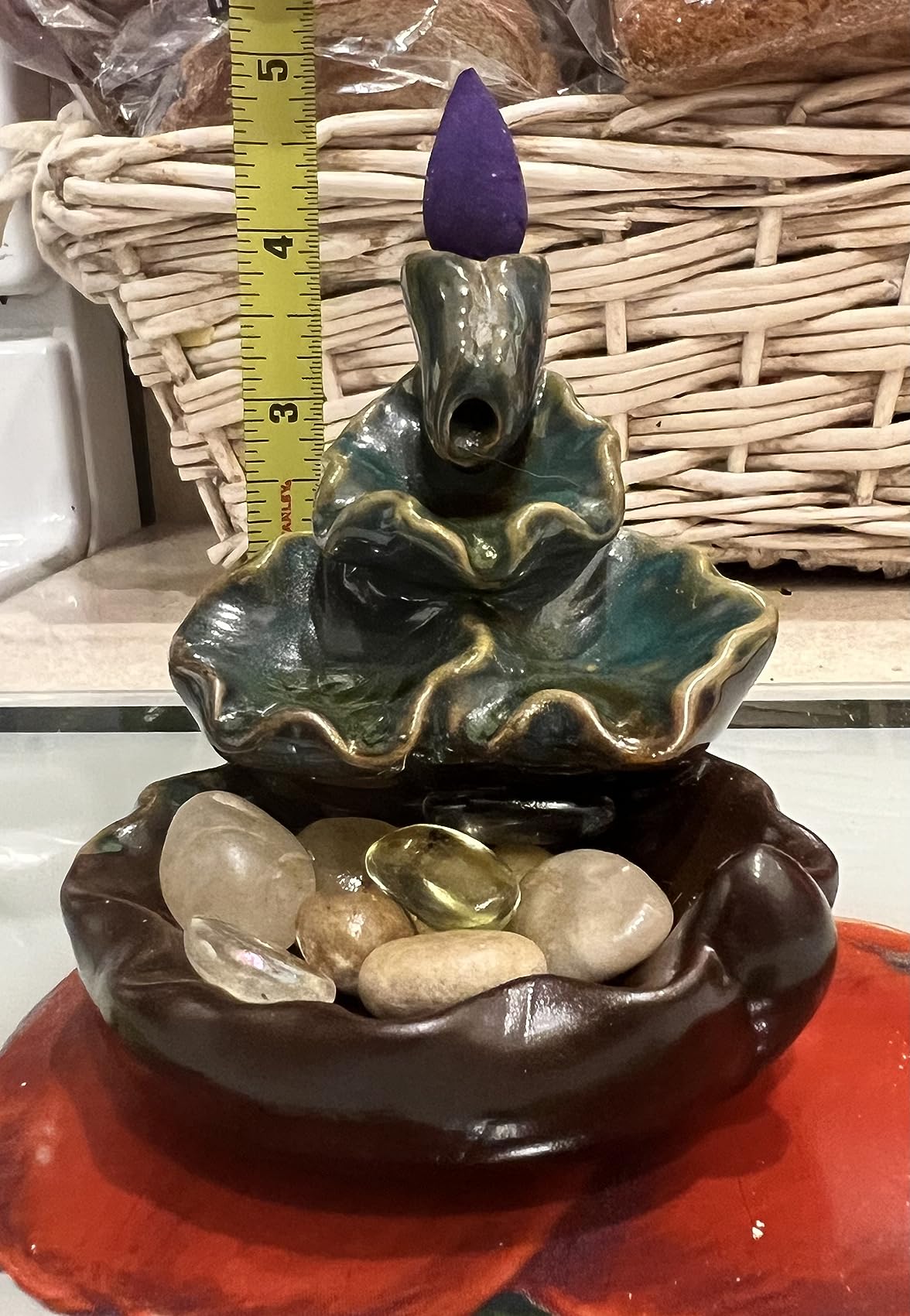 Cute Ceramic Backflow Incense Holder Waterfall Incense Burner with 48 Incense Cones and 30 Incense Stick, Incense Fountain for Home Decor, Desk Decor (Cyan) customer photo 2