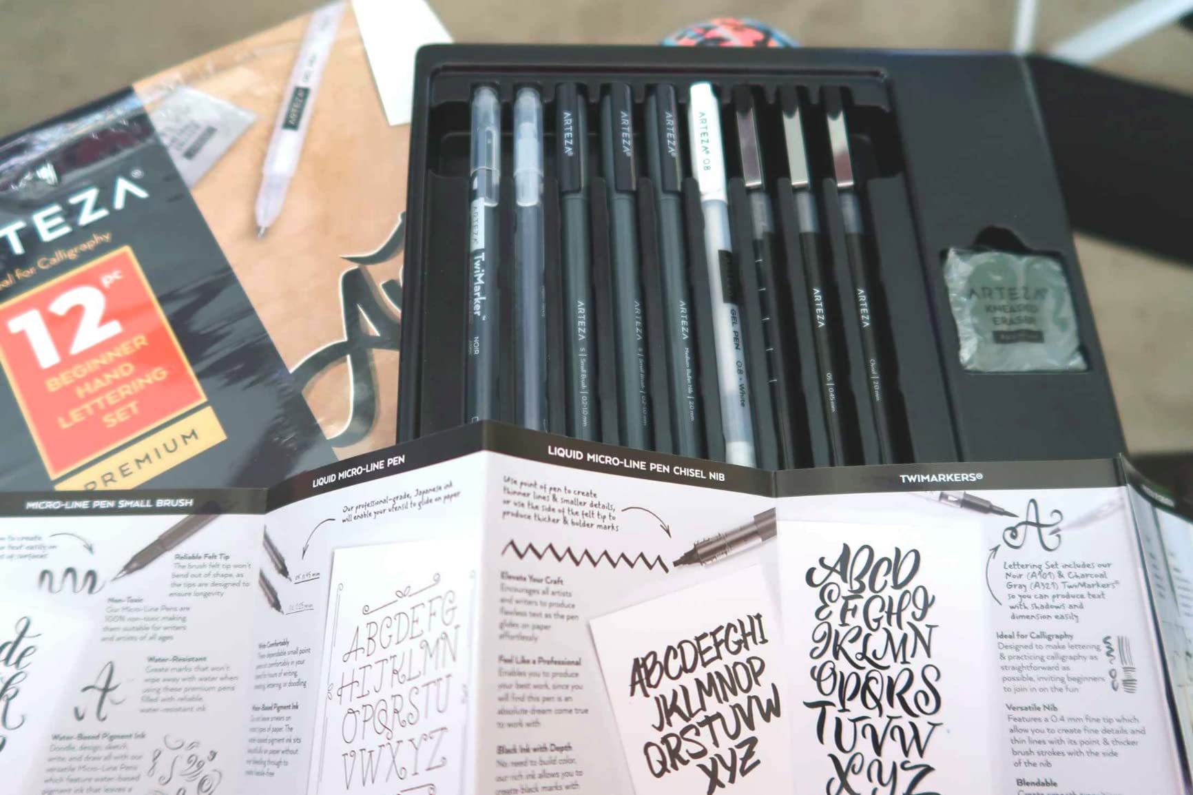 ARTEZA Hand Lettering Pens Set of 12 - Calligraphy and Brush Pens with Guidebook, Pencil, Eraser for Beginners Learning Hand Lettering and Decorative Writing customer photo 1