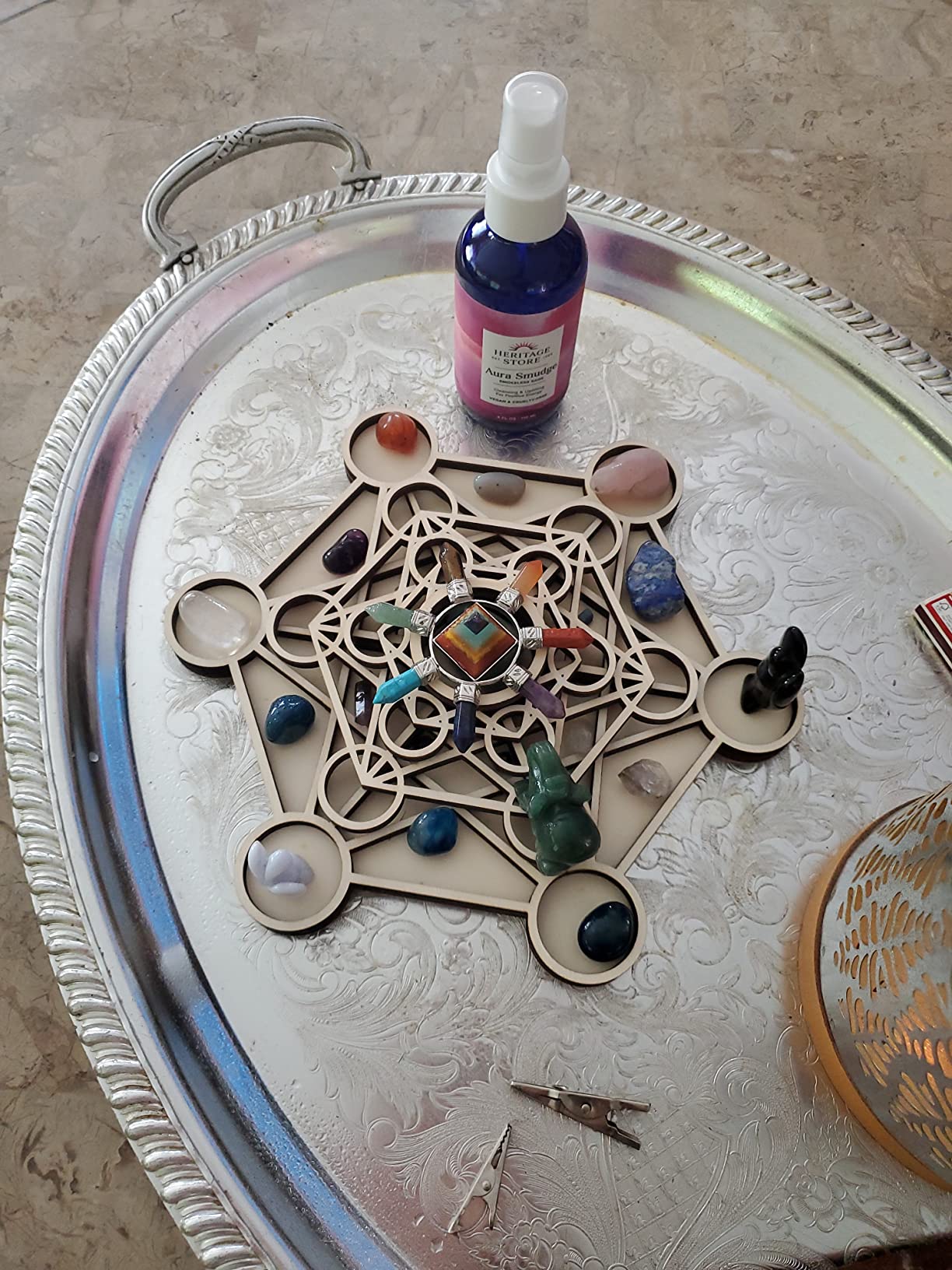Metatron Crystal Grid Wooden Art 3D Metatron's Healing Energy with 7 Pieces Rough Seven Chakras Crystal Stone Set Sacred Geometry Energy Crystal Grid Kit customer photo 1