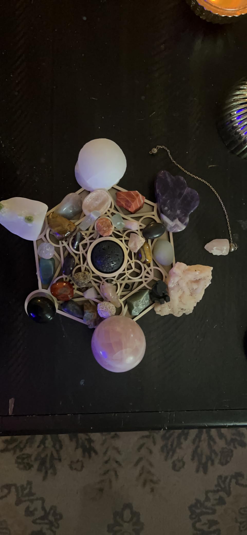 Metatron Crystal Grid Wooden Art 3D Metatron's Healing Energy with 7 Pieces Rough Seven Chakras Crystal Stone Set Sacred Geometry Energy Crystal Grid Kit customer photo 2