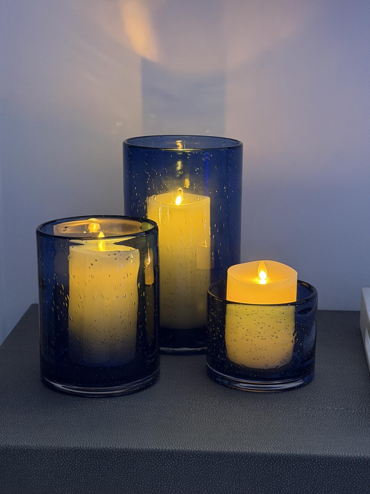 Luminara Realistic Flameless LED Set of 3 Ivory Pillar Candles, Home Safe Moving Flame Melted Top Illumination, Battery Operated Remote Control w/Timer customer photo 2