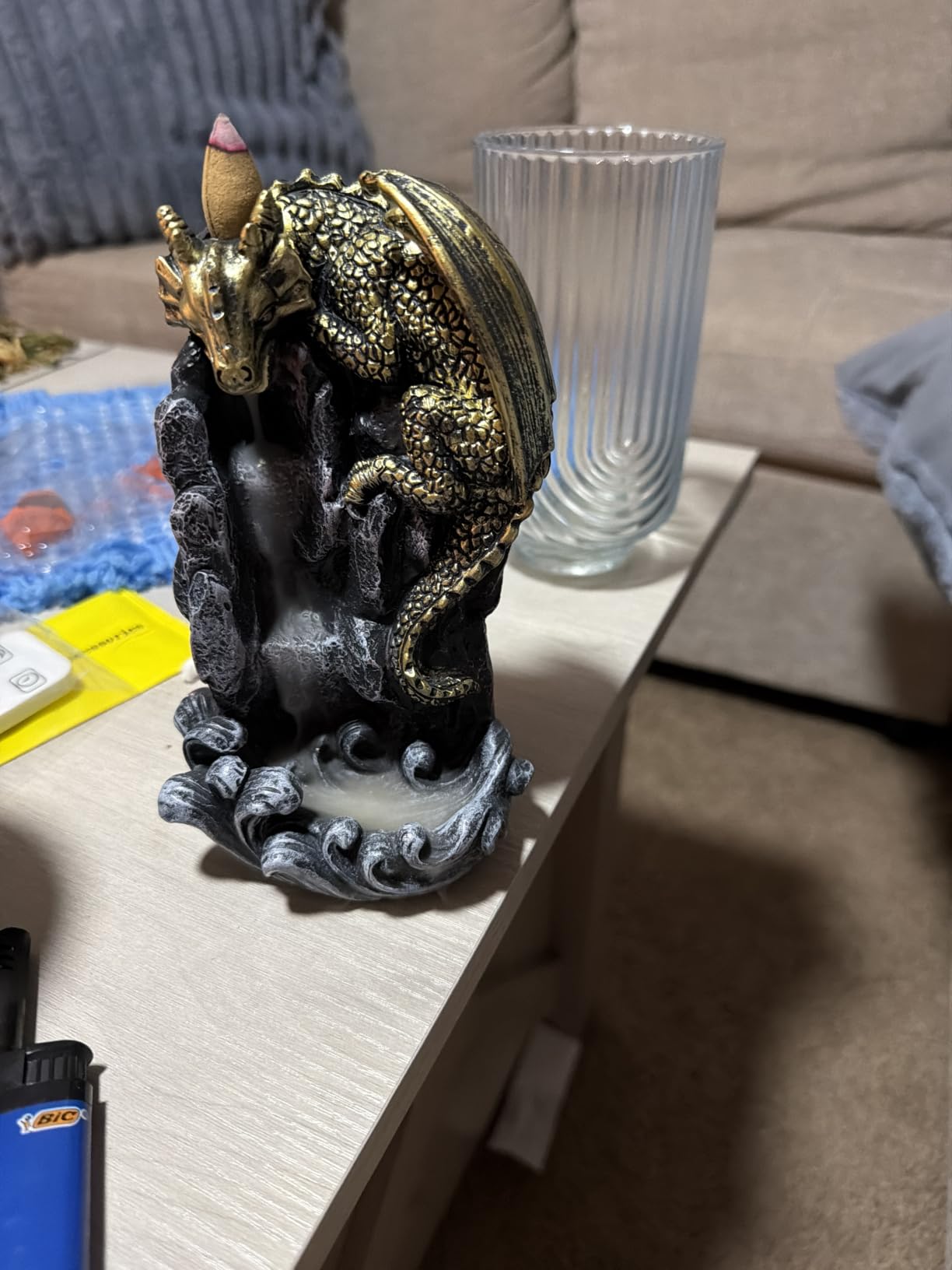 Dragon Backflow Incense Holder Waterfall Incense Burner, with 100 Backflow Incense Cones, 1 Mat, 1 Tweezers, Aromatherapy Ornamental for Home Office Yoga (Golden Dragon) customer photo 1