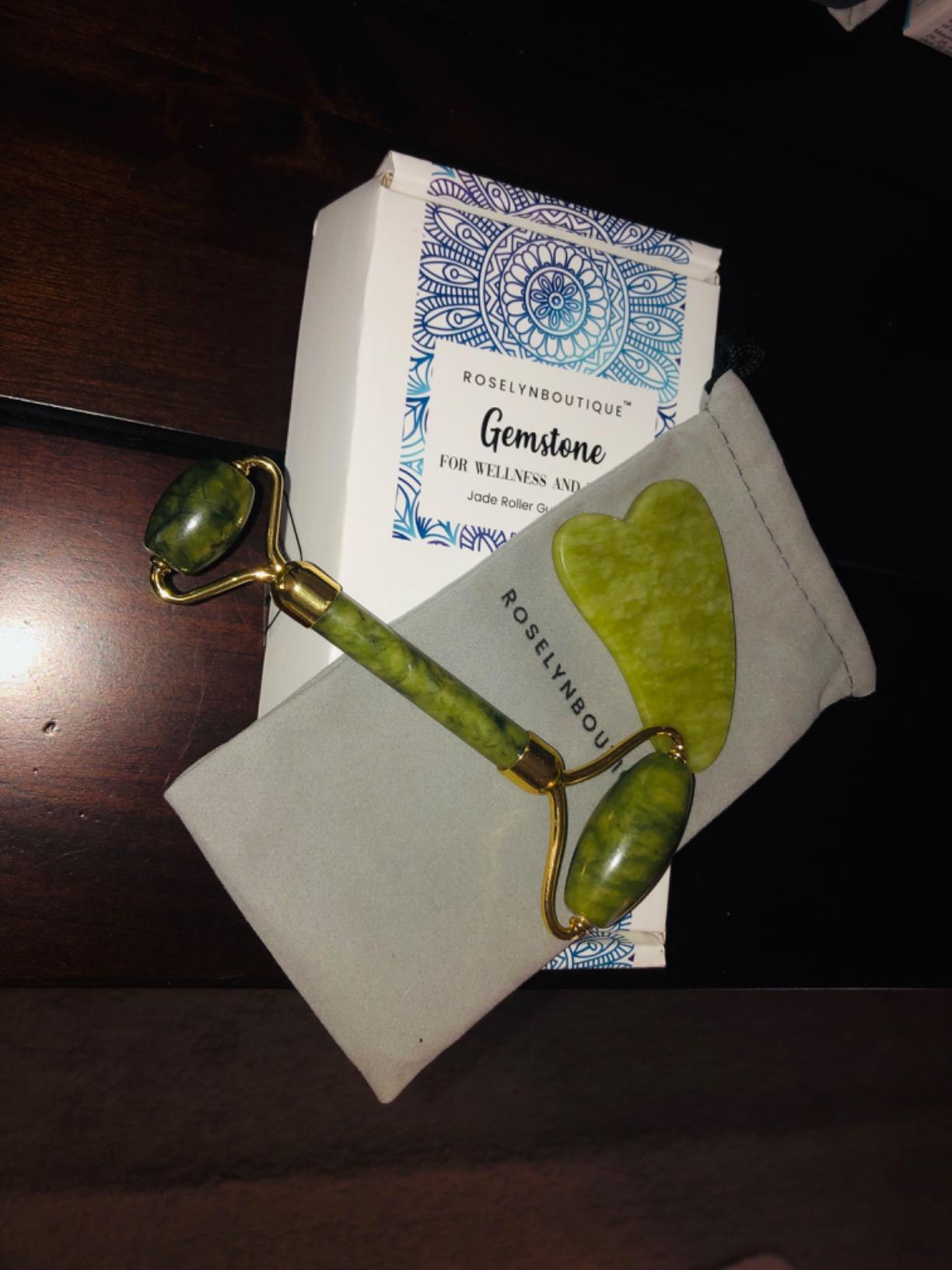 ROSELYNBOUTIQUE Gua Sha Facial Tools & Ice Roller for Face (Green) | Wrinkles Fine Lines Puffiness Massager Facial Self Care Gifts for Men Women customer photo 2