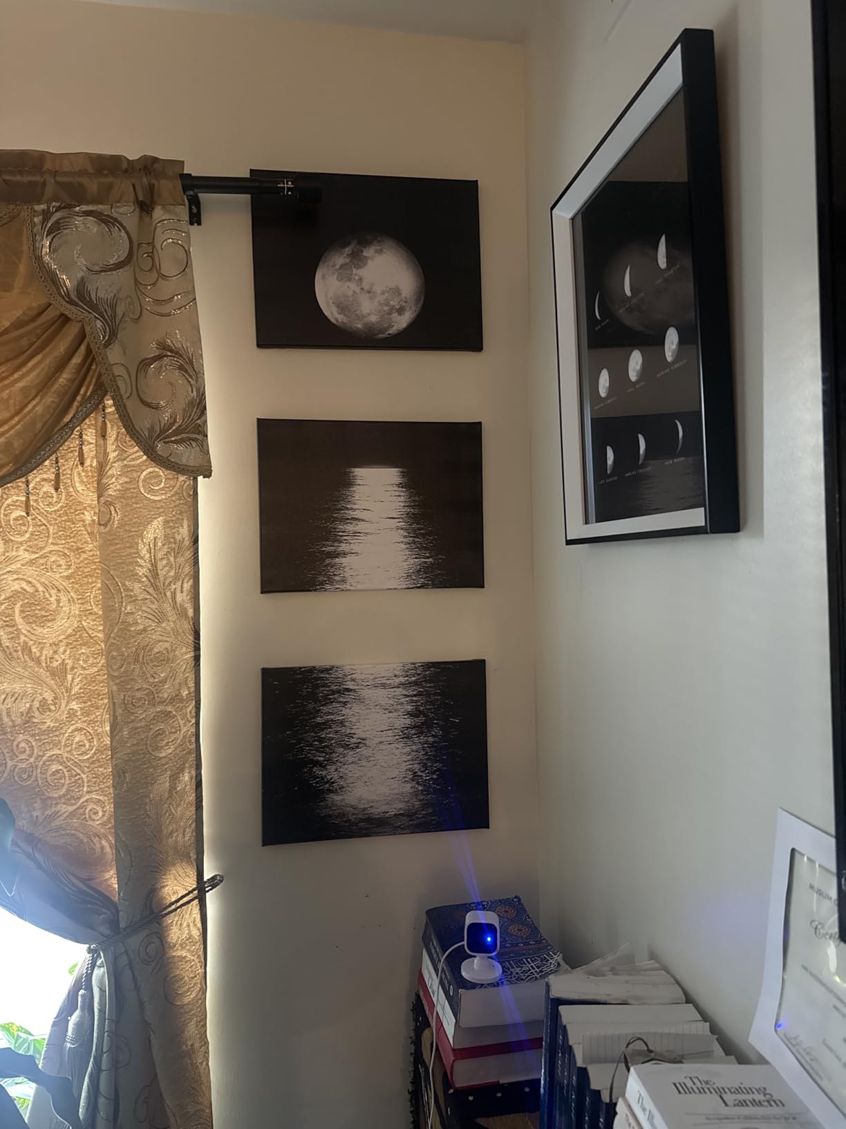 Artmyharbor 3 Pieces Full Moon Phase Vertical Wall Art | 12x16 Inches, Black White Landscape Print, Modern Bedroom Office Decor customer photo 1