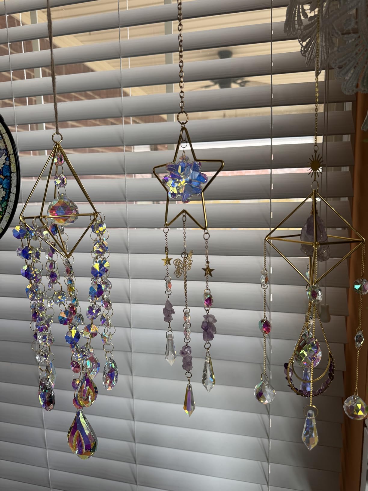 Amethyst Crystal Suncatcher - Hanging Gold Plated Garden Sun Catcher | for Windows, Healing Amethyst Crystal Decor for Home, Gift for Christmas Birthday Valentine Mothers Day customer photo 2