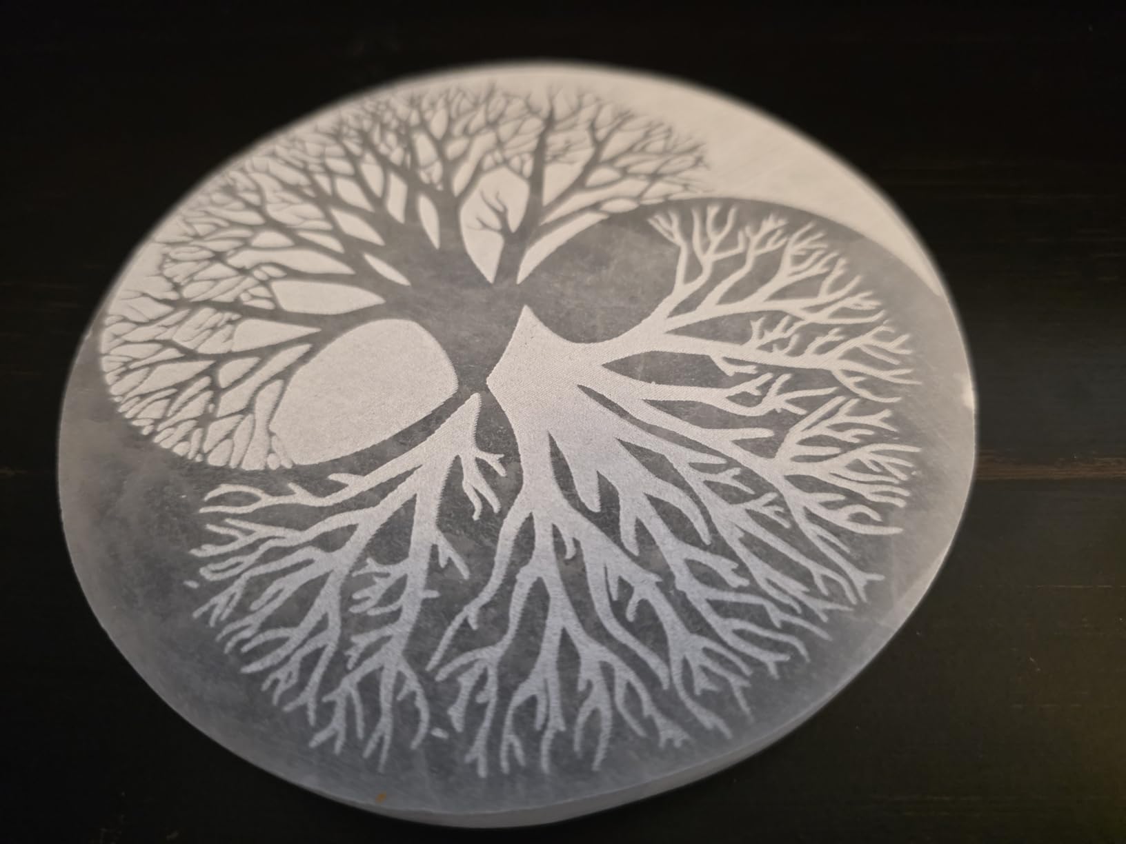 JIC Gem Round Etched Selenite Charging Plate 12 Star Engraved Selenite Slab Healing Crystal Charging Station 4 Inch customer photo 1