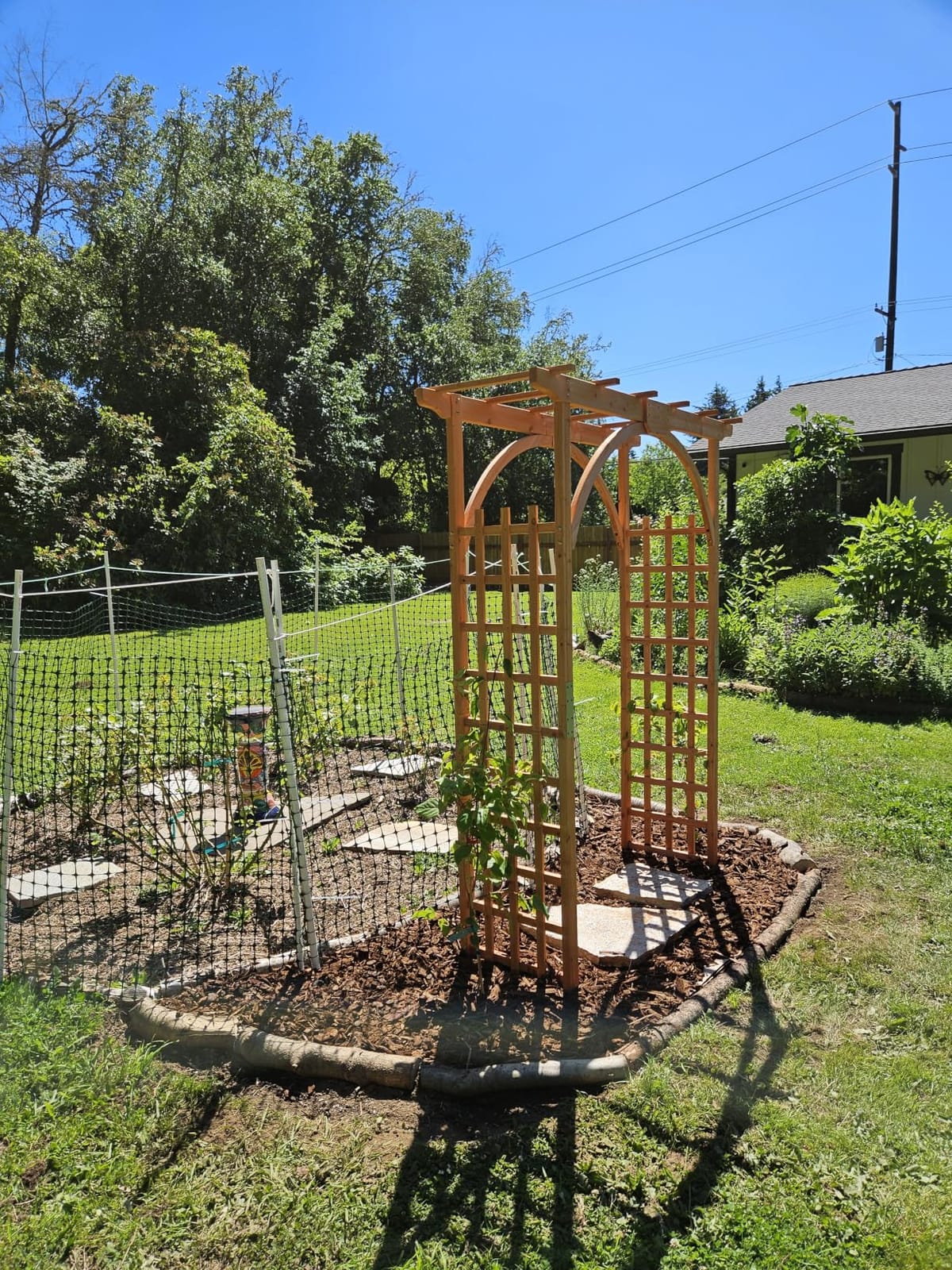 Yaheetech 85in Wooden Garden Arch Arbor Trellis for Backyard Patio Outdoor | Metal-reinforced fir wood arch with lattice sides supports climbing roses, wisteria, and vines customer photo 2