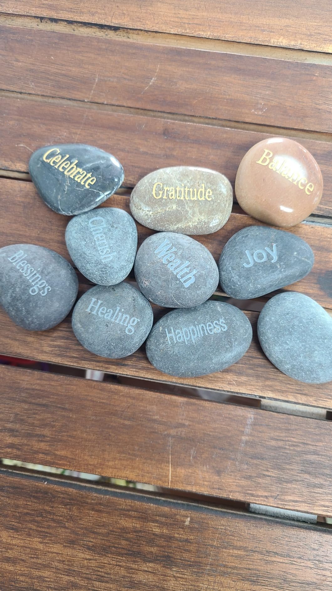 Fabbay 40 Pcs Engraved Inspirational Rocks, Encouragement Worry Stones with Words, Natural River Stone Bulk Set for Garden Decor, Meditation, Positive Gifts & Easter Decorations (Vintage Color) customer photo 2