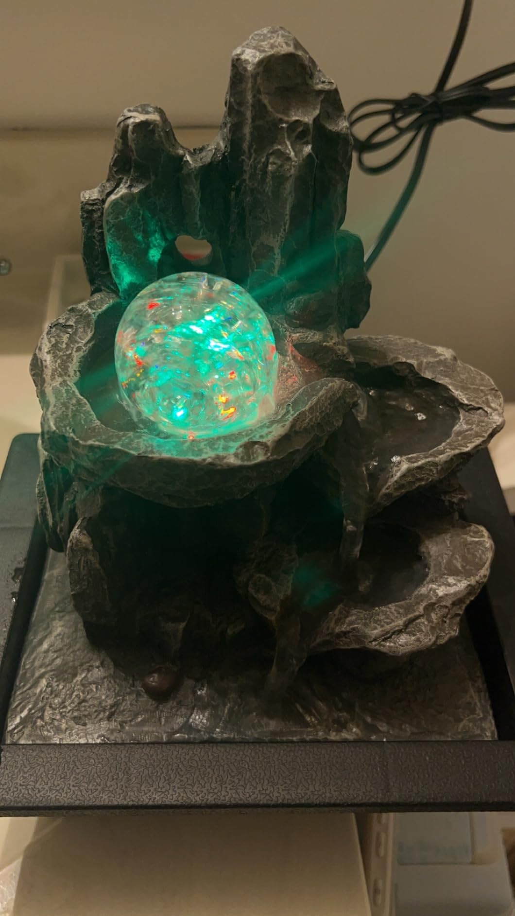 Tabletop Fountain Rotating Ball Rock Waterfall Fountain Office Tabletop Fountains for Home Office Decor Includes Many Natural River Rocks Decorated with Colorful Lights and Rolling Ball customer photo 2