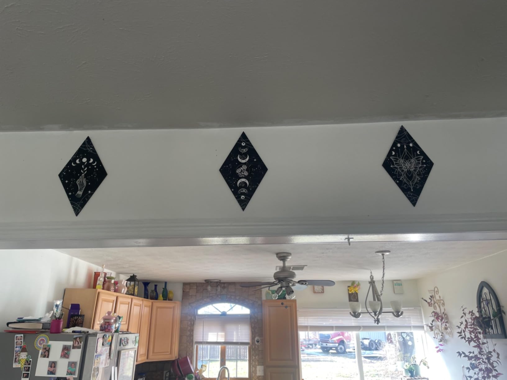 Ferraycle 3 Pcs Rustic Boho Wall Decor Moon Phases Butterfly Wall Art Stars Moon Decor Minimalist Room Decoration Wooden Gothic Witchy Pediments Hanging Sign for Home(6.7 x 11.8 Inch,Black, Gold) customer photo 2