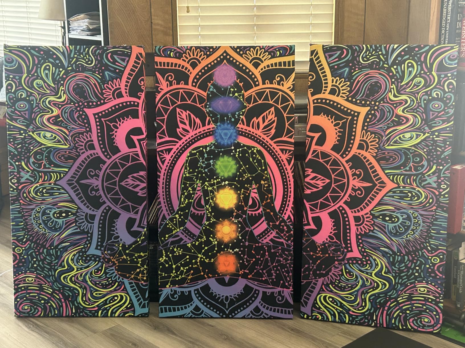 Blacklight Seven Chakra Mandala Spiritual Wall Art - UV Reactive Boho Yoga Meditation Black Light Tapestry - 60 X 40 Inch - For Yoga Room, Boho Bedroom, Living Room, Dorm customer photo 1
