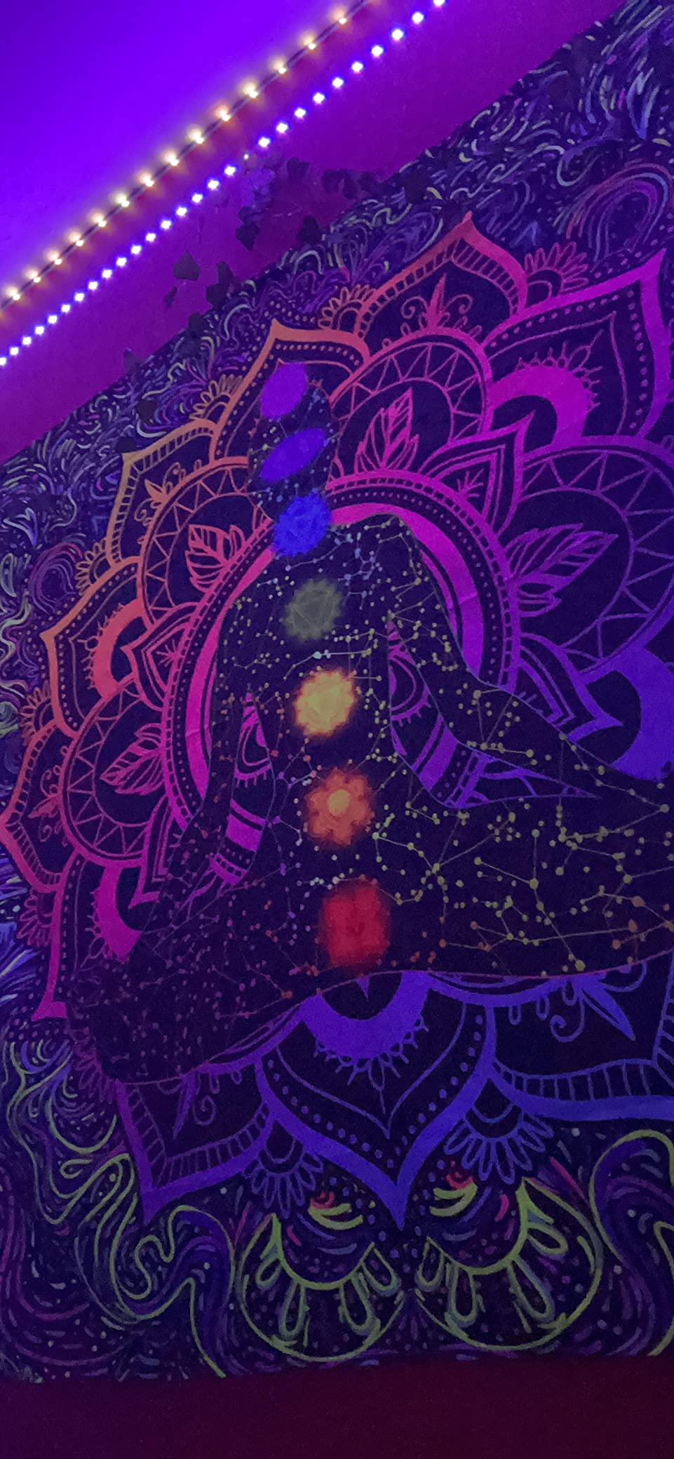 Blacklight Seven Chakra Mandala Spiritual Wall Art - UV Reactive Boho Yoga Meditation Black Light Tapestry - 60 X 40 Inch - For Yoga Room, Boho Bedroom, Living Room, Dorm customer photo 2