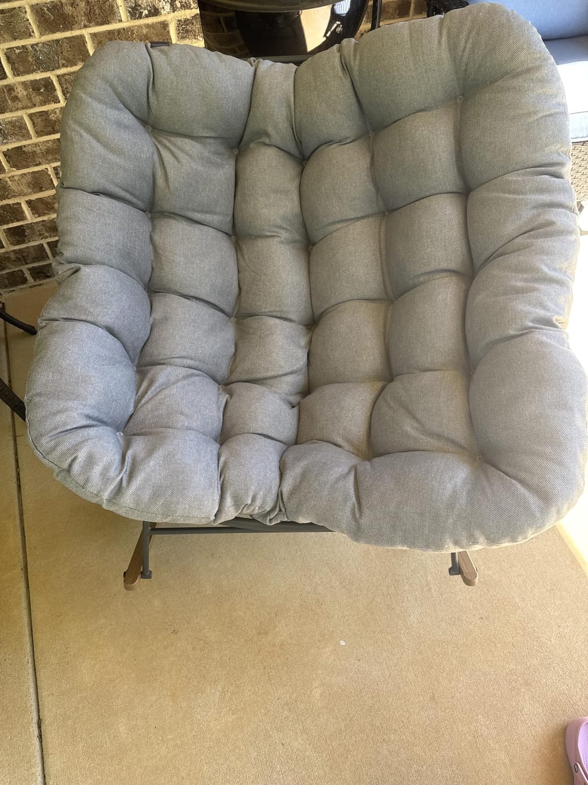 Grand patio Outdoor Papasan Rocking Chair, Oversized Papasan Rocking Chair with Thick Cushion, Indoor Outdoor Cozy Rocker for Balcony, Living Room, Patio, Gray customer photo 2