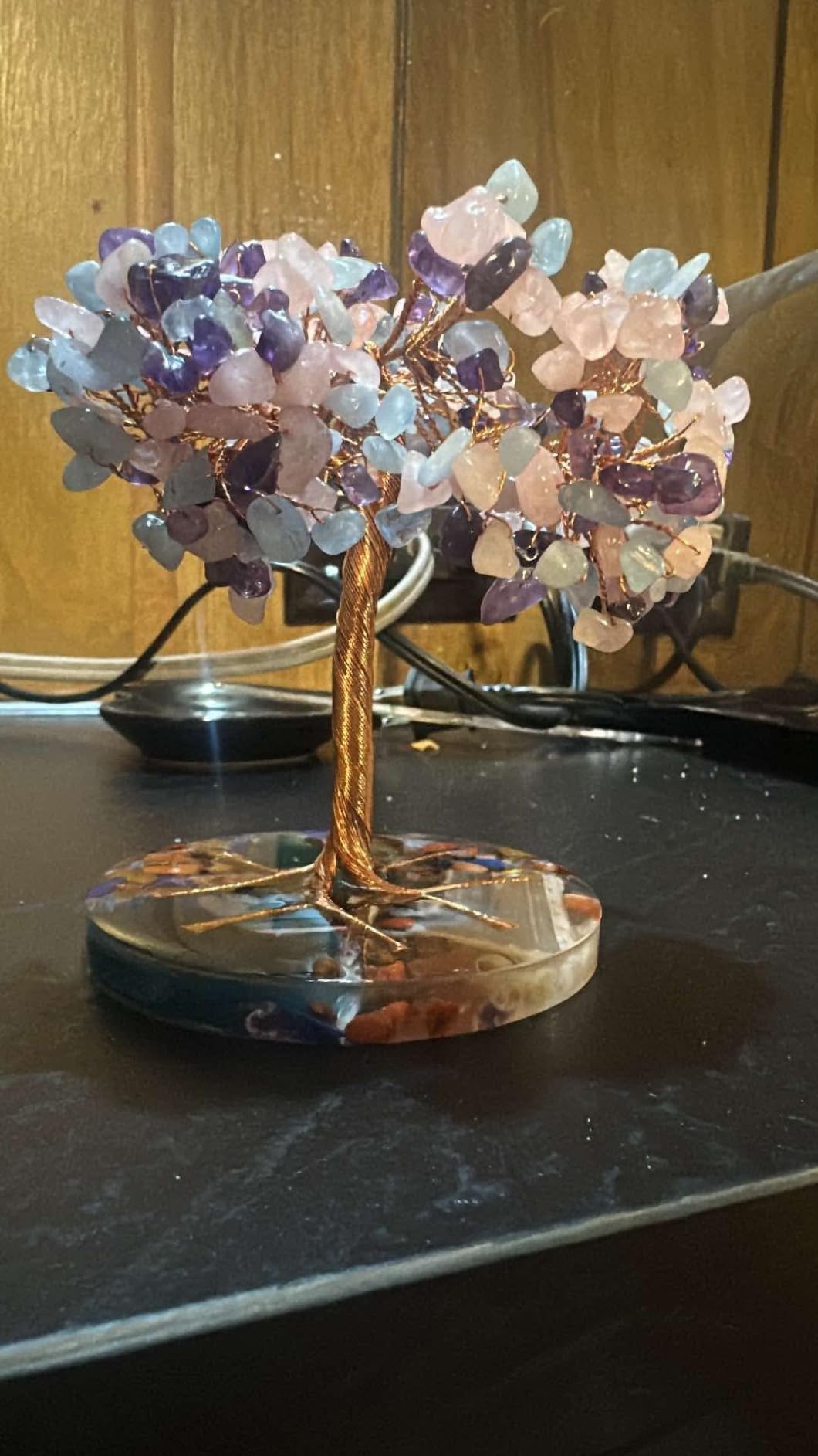 7 Chakra Healing Crystals Stones Tree, Amethyst Pink Aquamarine Leaf Wire on Natural Agate Slice Base House Warming Feng Shui Decoration Luck Gifts for Women Mom Birthday Valentine's Day customer photo 2