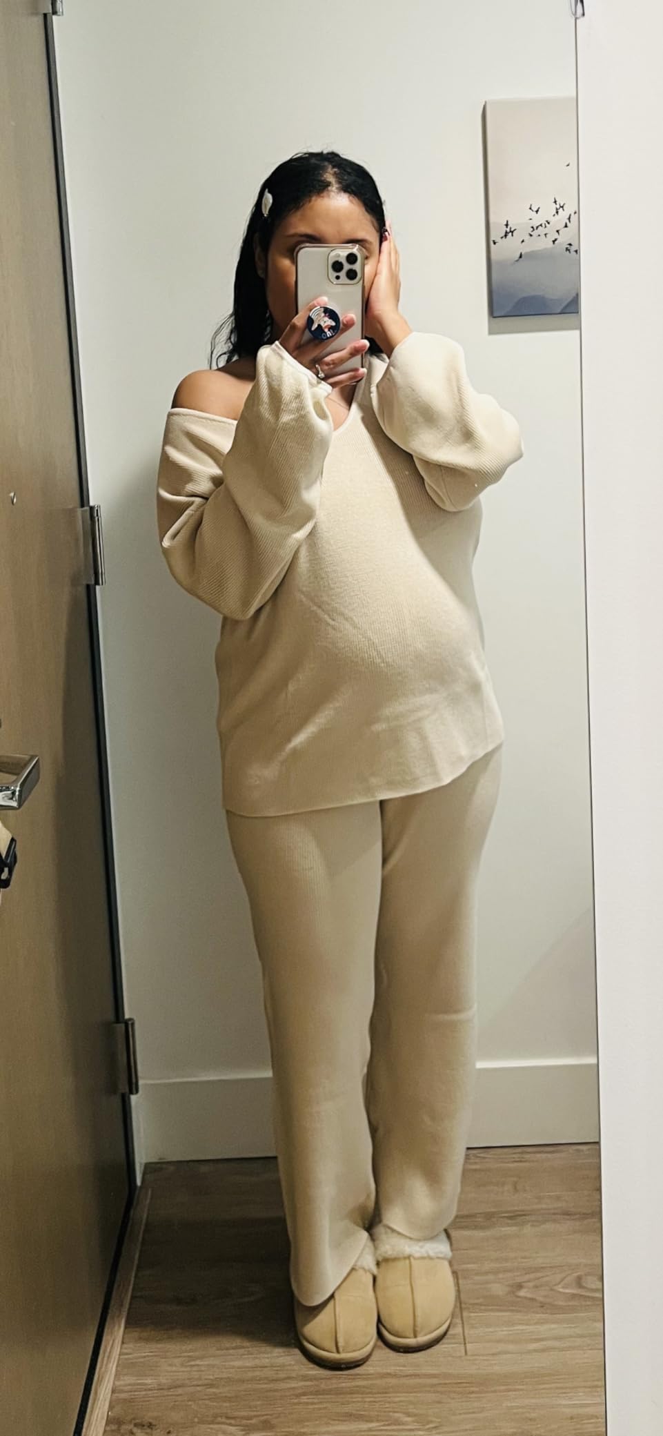 Viottiset Women's 2 Piece Outfits Casual V Neck Knit Wide Leg Sweater Lounge Set Sweatsuit customer photo 1