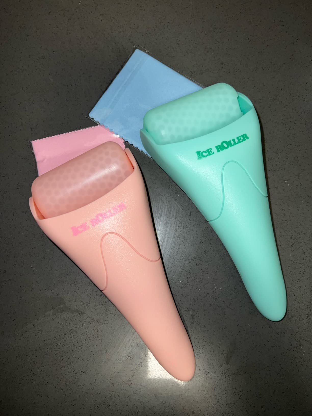 2 Pack Ice Roller for Face and Body Massage, Facial Roller Skin Care Tool for Reduce Wrinkles and Puffiness, Migraine Pain Relief and Skin Tighten, Cold Therapy for Cooling and Calming.(Pink+Green) customer photo 2