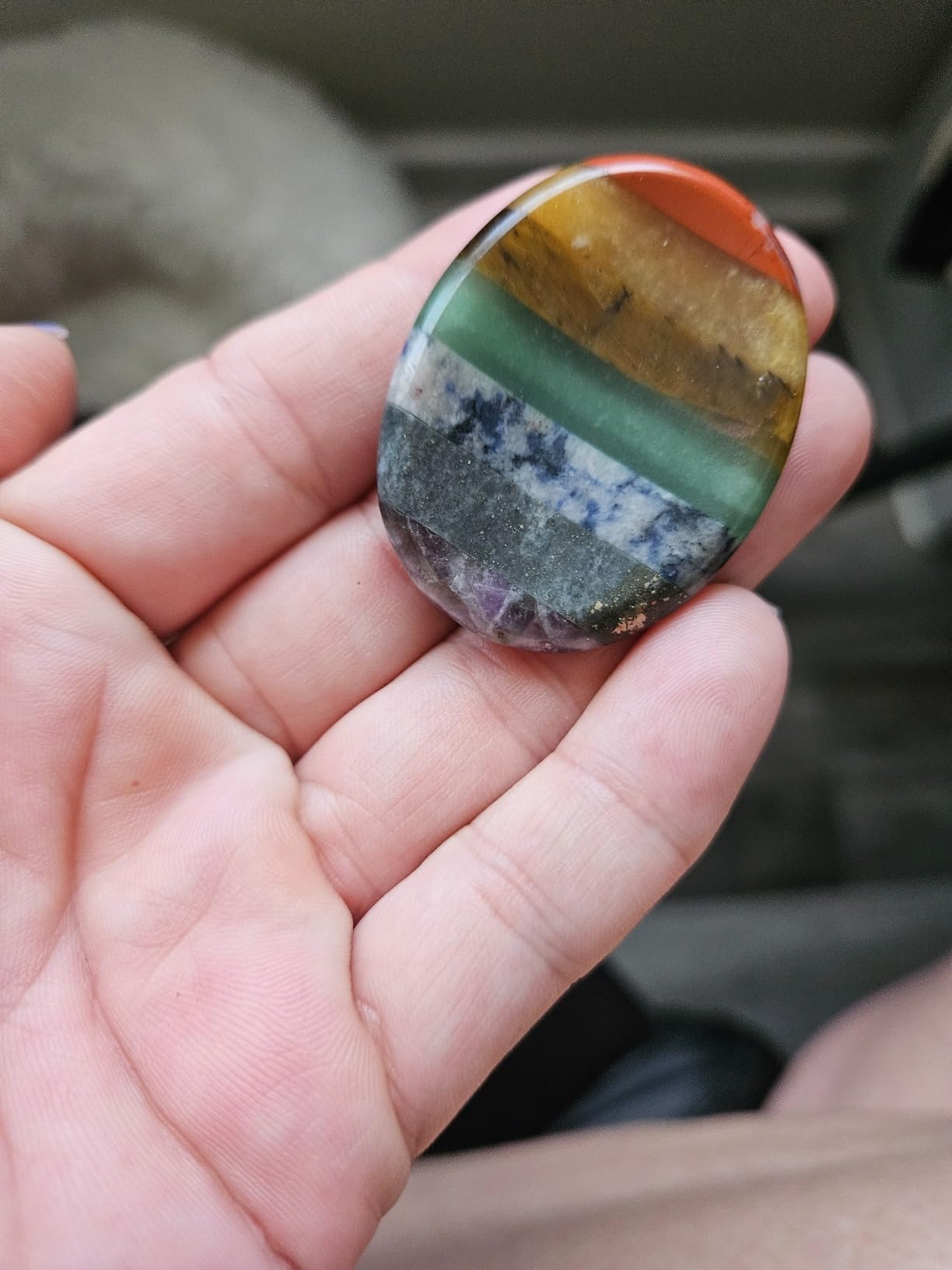 Marrywindix 2 Packs Natural Thumb Worry Stone Set 7 Chakra Crystals Healing Stones for Anxiety Stress Relief Meditation Crystal Therapy customer photo 1