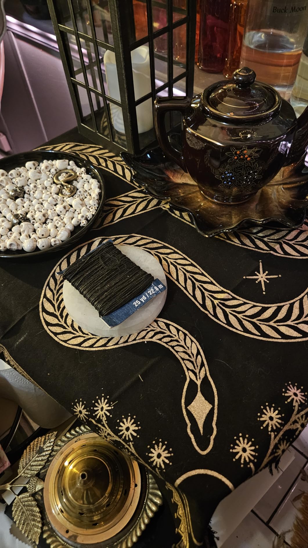 Indian Consigners Snake Altar Tarot Table Cloth Witchcraft Spread Cotton Tarot Spread Black Gold 18 Inch customer photo 1