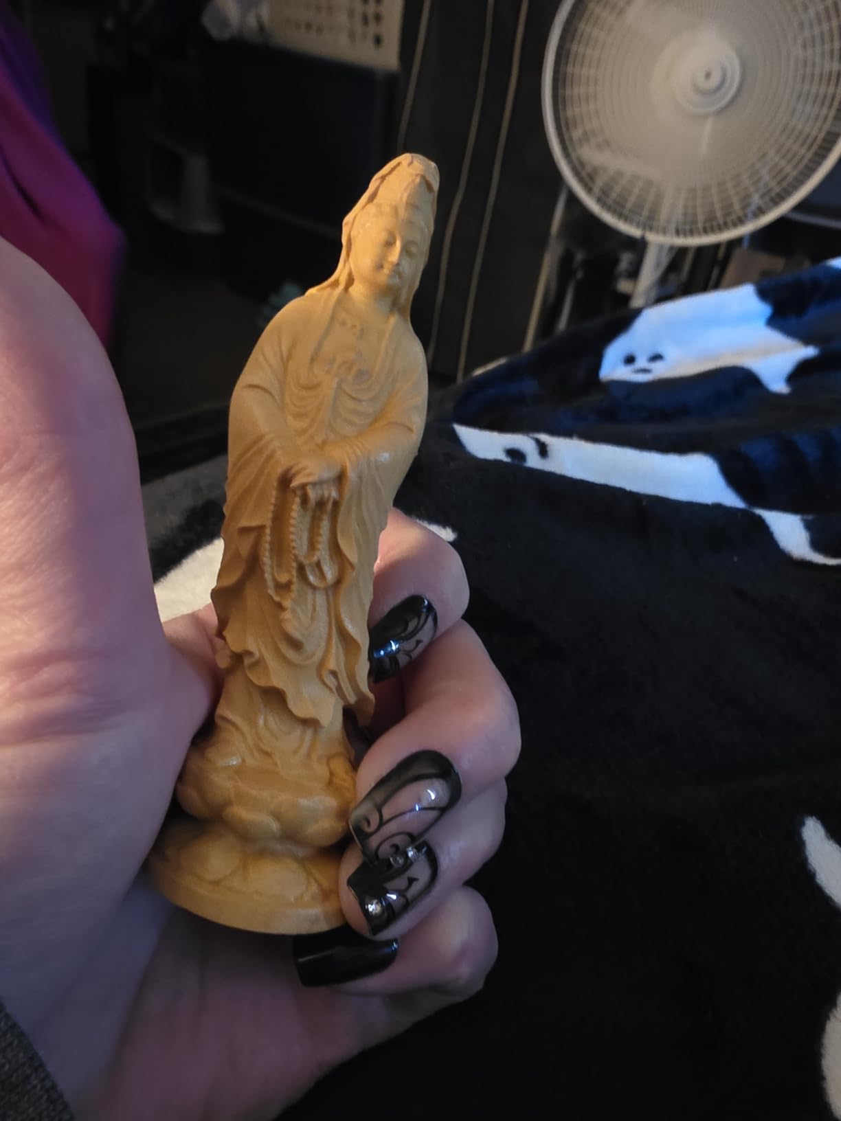 SEWACC Guan Yin Statue Standing on Lotus Chinese Feng Shui Sculpture Mini Yin Figurine Asian Goddess Female Buddha Buddhist Decoration customer photo 1