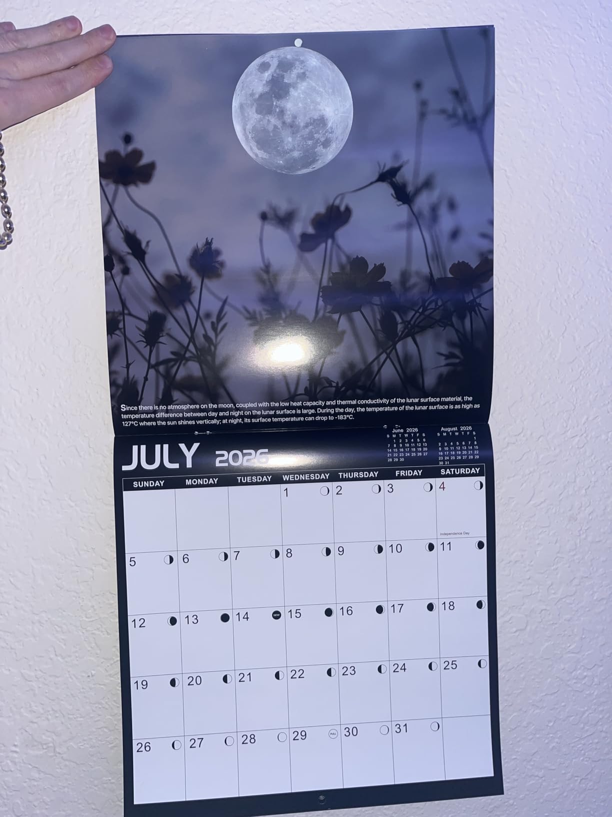 2026-2027 Calendar - Wall Calendar 2026-2027, Jul 2026 - Dec 2027, 12'' × 24''(Open), 18 Months Calendar with Moon Phases, Hanging Holes, Large Blocks, Perfect for Organizing & Planning customer photo 1