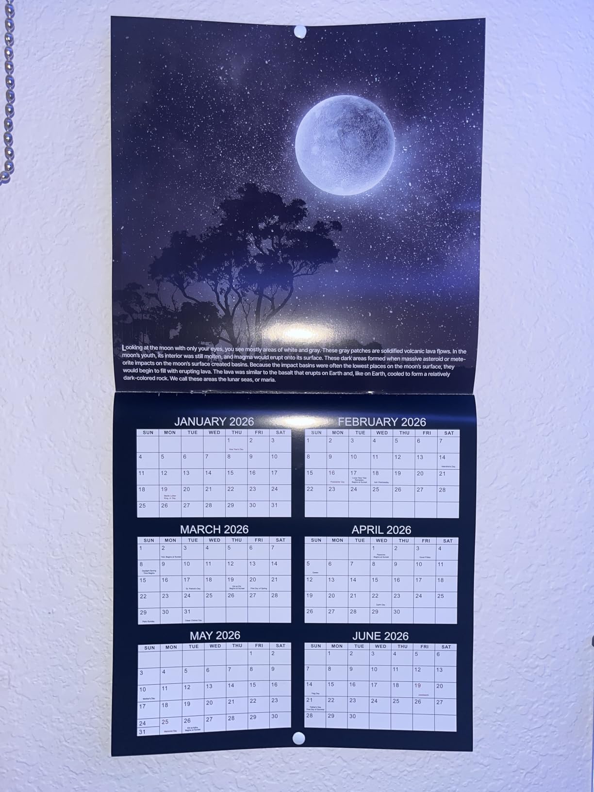 2026-2027 Calendar - Wall Calendar 2026-2027, Jul 2026 - Dec 2027, 12'' × 24''(Open), 18 Months Calendar with Moon Phases, Hanging Holes, Large Blocks, Perfect for Organizing & Planning customer photo 2