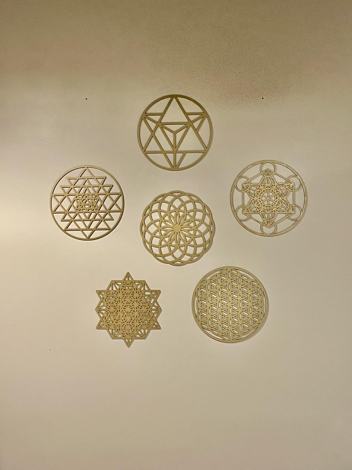 Taiyin 6 Pcs 12 Inch Wooden Sacred Geometry Wall Art Set, Zen Geometric Wall Decor for Home Meditation Room, Inspired Hanging Art with Metatron Cube, Flower of Life, Sri Yantra(Burlywood) customer photo 2
