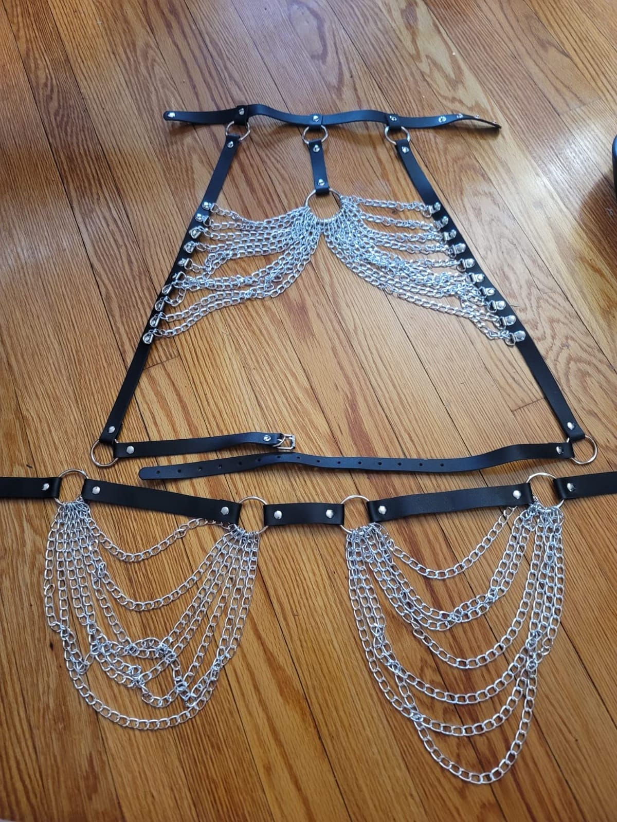 NICEIGHT Punk Leather Body Chains for Women Layered Waist Belly Chain Belt Black Chest Chain Gothic Party Rave Body Jewelry customer photo 1
