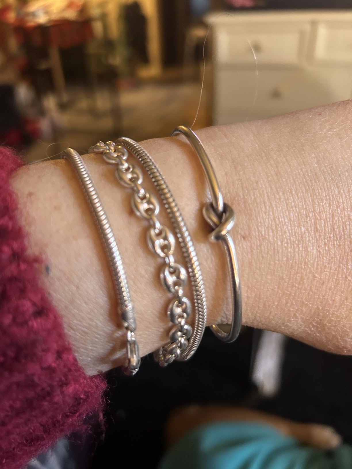 Handmade Sterling Silver Knot Cuff Bracelet, Minimalist Rustic Simple Tied Silver Wire, Adjustable 6 7/8 inches Cuff, Women size M-L, Men size S-M, Gift for Her or Him customer photo 2