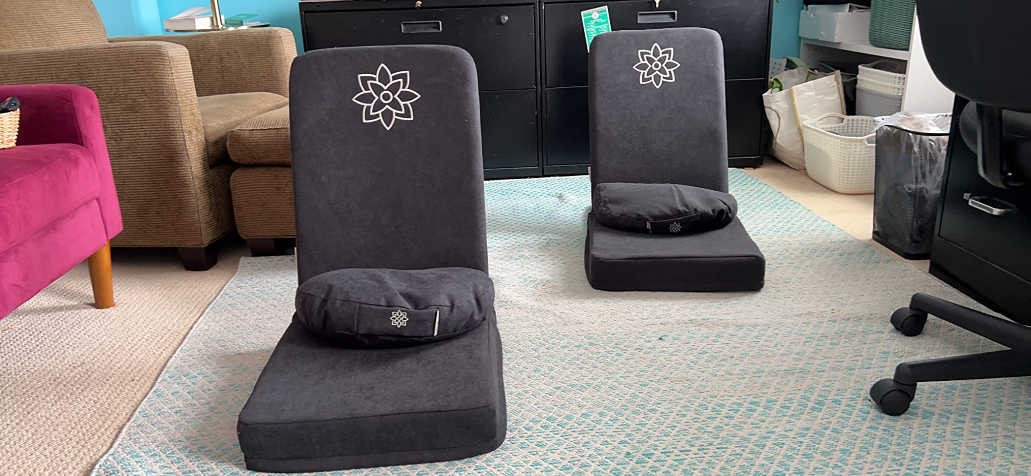 Folding Pro Meditation Chair - Adjustable Meditation Seat with Back Support and Half Moon Buckwheat Meditation Cushion - Comfortable Mindfulness Living Room Floor Chair customer photo 1