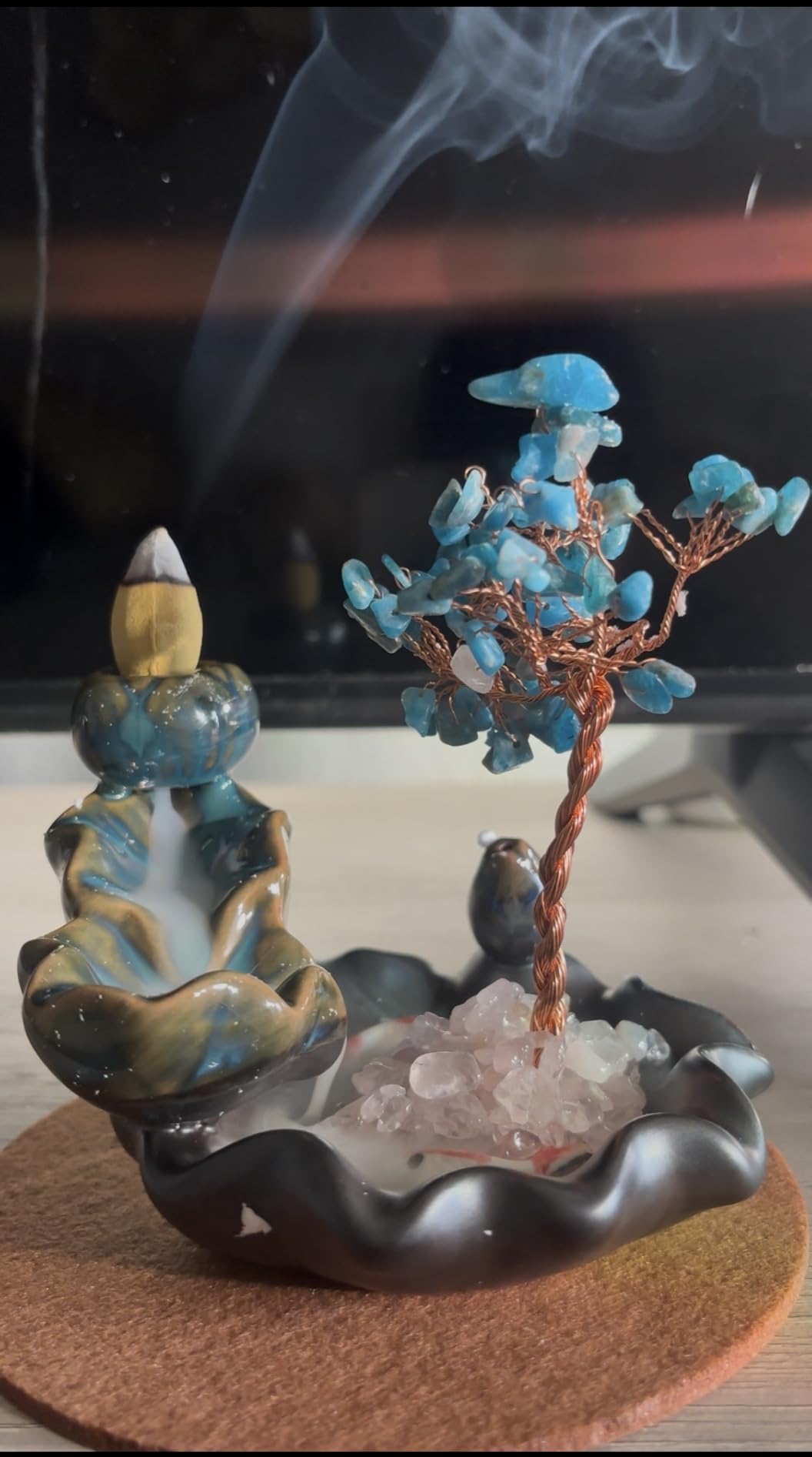Waterfall Burner, Crystal Tree Backflow Incense Holder, with 30 Incense Cones, 30 Incense Stick, 1 Healing Crystal Necklace, Aromatherapy Anxiety Relief Items, Mom Gifts for Christmas customer photo 1