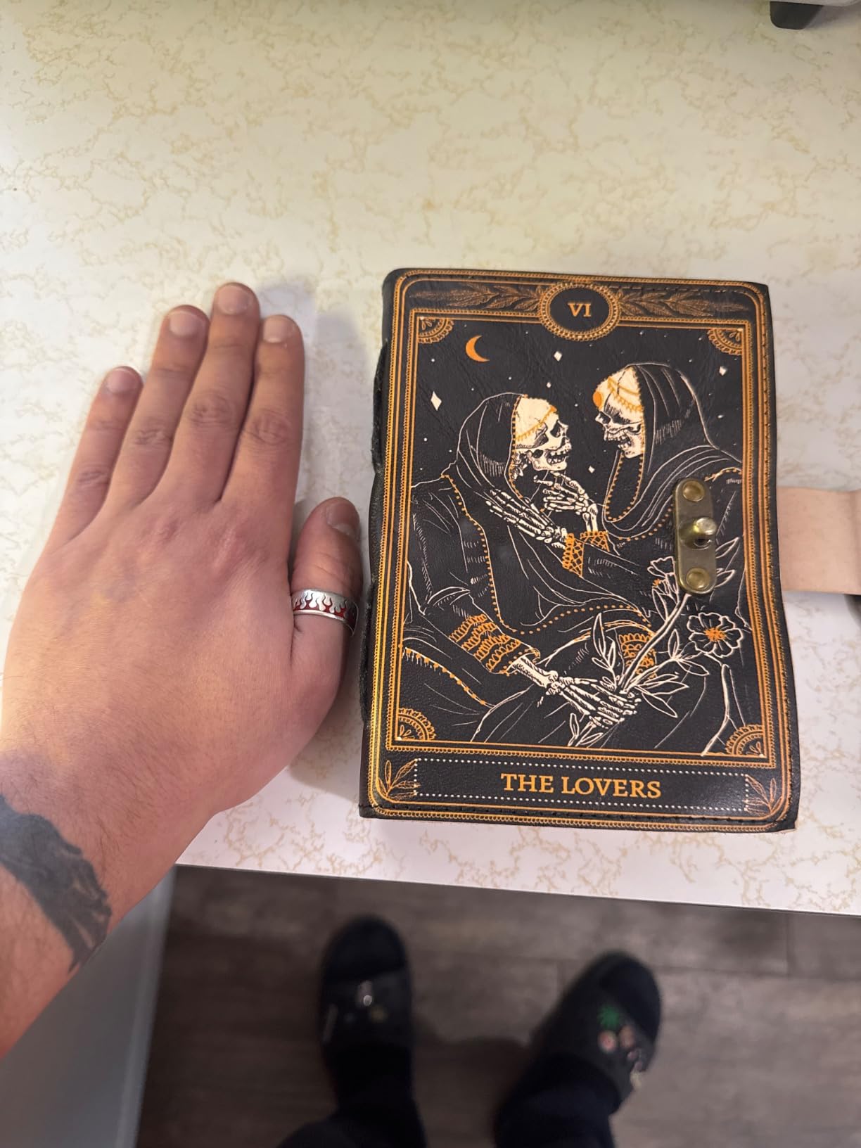 cuero Book of Spells Leather Journal Deckle Edge Paper Grimoire Printed Journal The Lovers Tarot Notebook Spiral Gothic Notebook Skull lover Antique Vintage Leather Journals for Men and Women customer photo 2